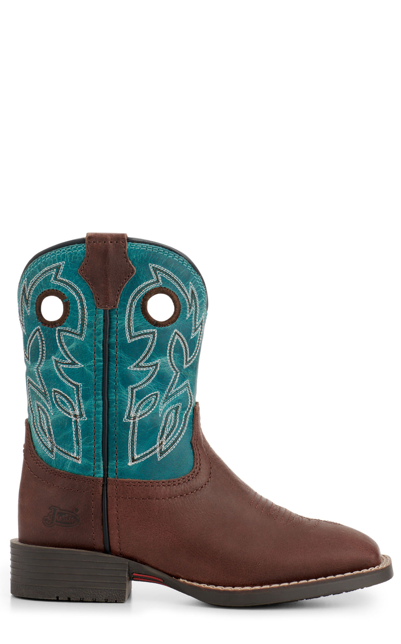 Justin Youth Bowline Junior Dark Brown and Blue Wide Square Toe Cowboy Boots - Image 1