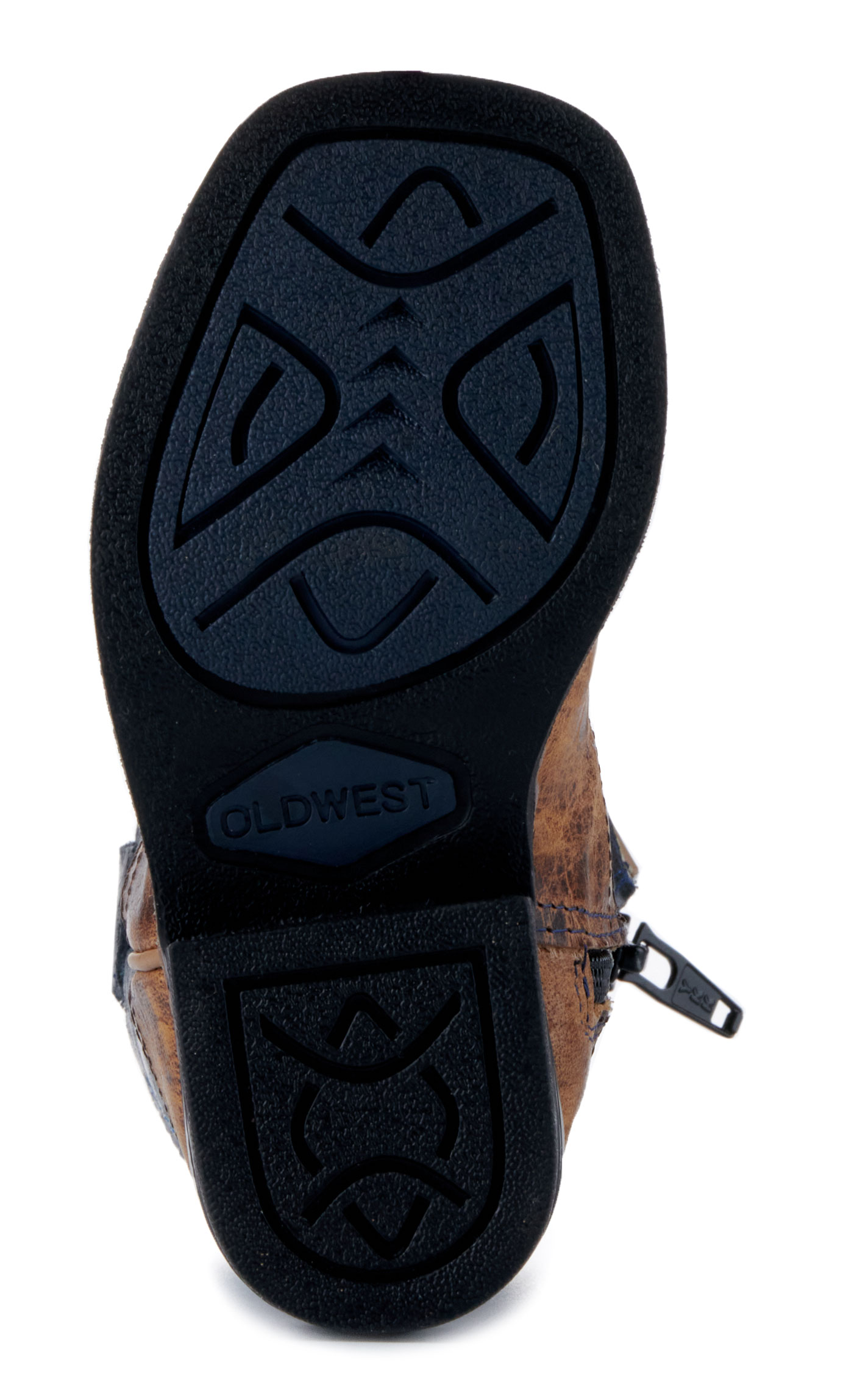 Old West Toddler Burnt Tan and Navy Blue Wide Square Toe Cowboy Boots - Image 1