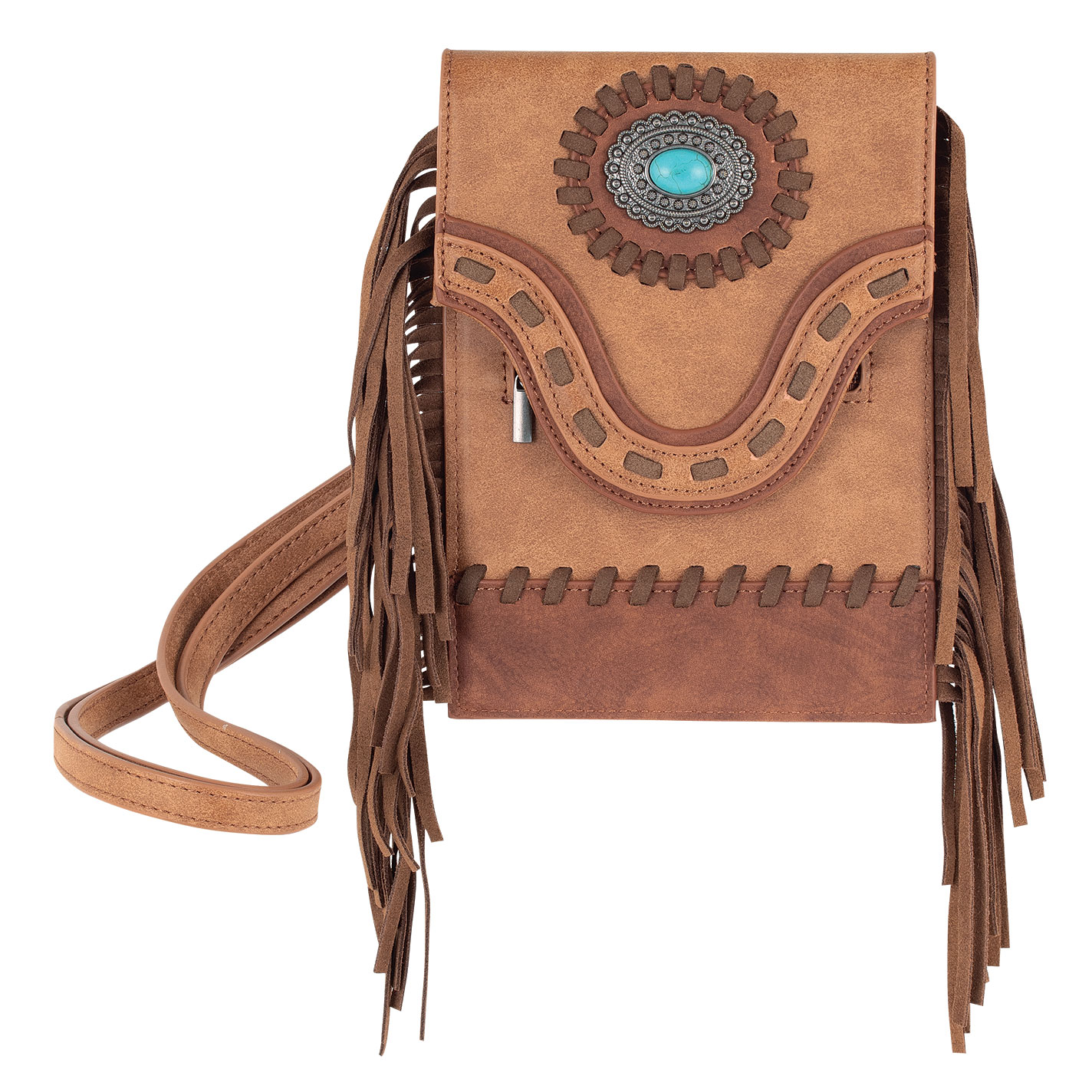Justin Brown Fringe Crossbody Saddle Pouch - Image 1