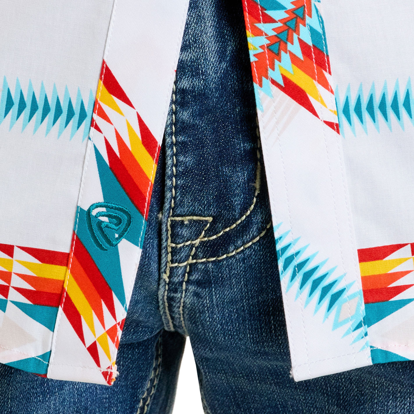 Rock & Roll Denim Men's White & Multi Aztec Print Shirt - Image 1