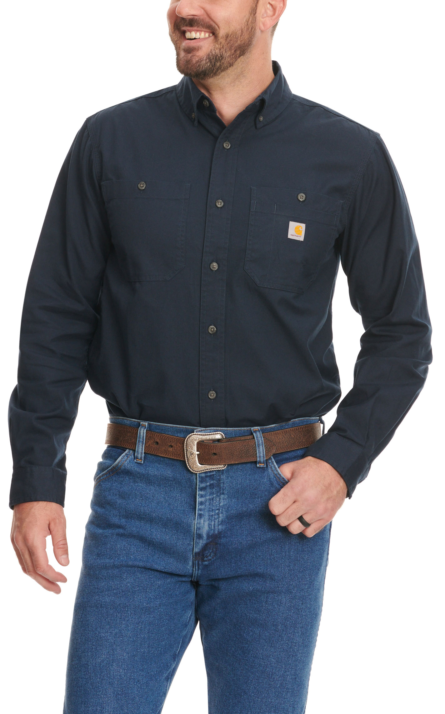 Carhartt Men's Navy Rugged Flex Rigby Long Sleeve Work Shirt - Image 1