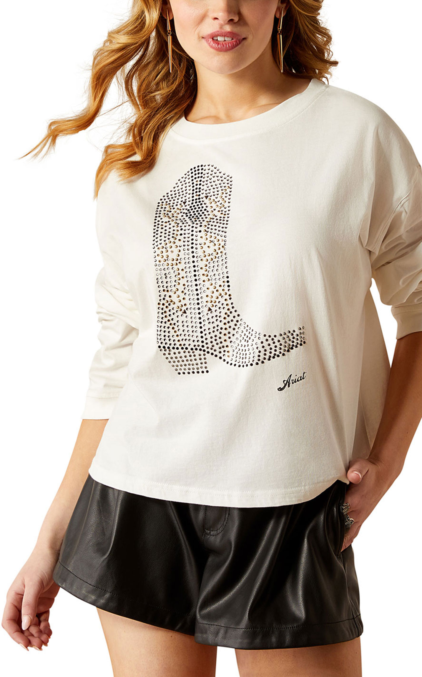 Ariat Women's Cream Bling Boot Studded Boxy Crop Top - Image 1