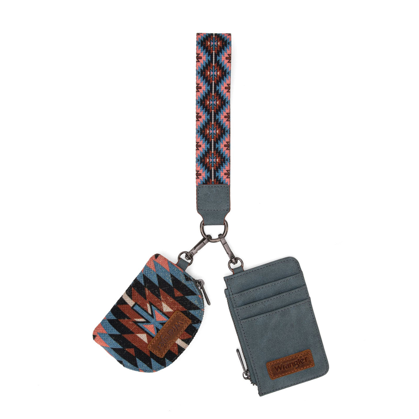 Wrangler Stormy Blue & Coffee Aztec Wristlet Pouch Card Holder - Image 1