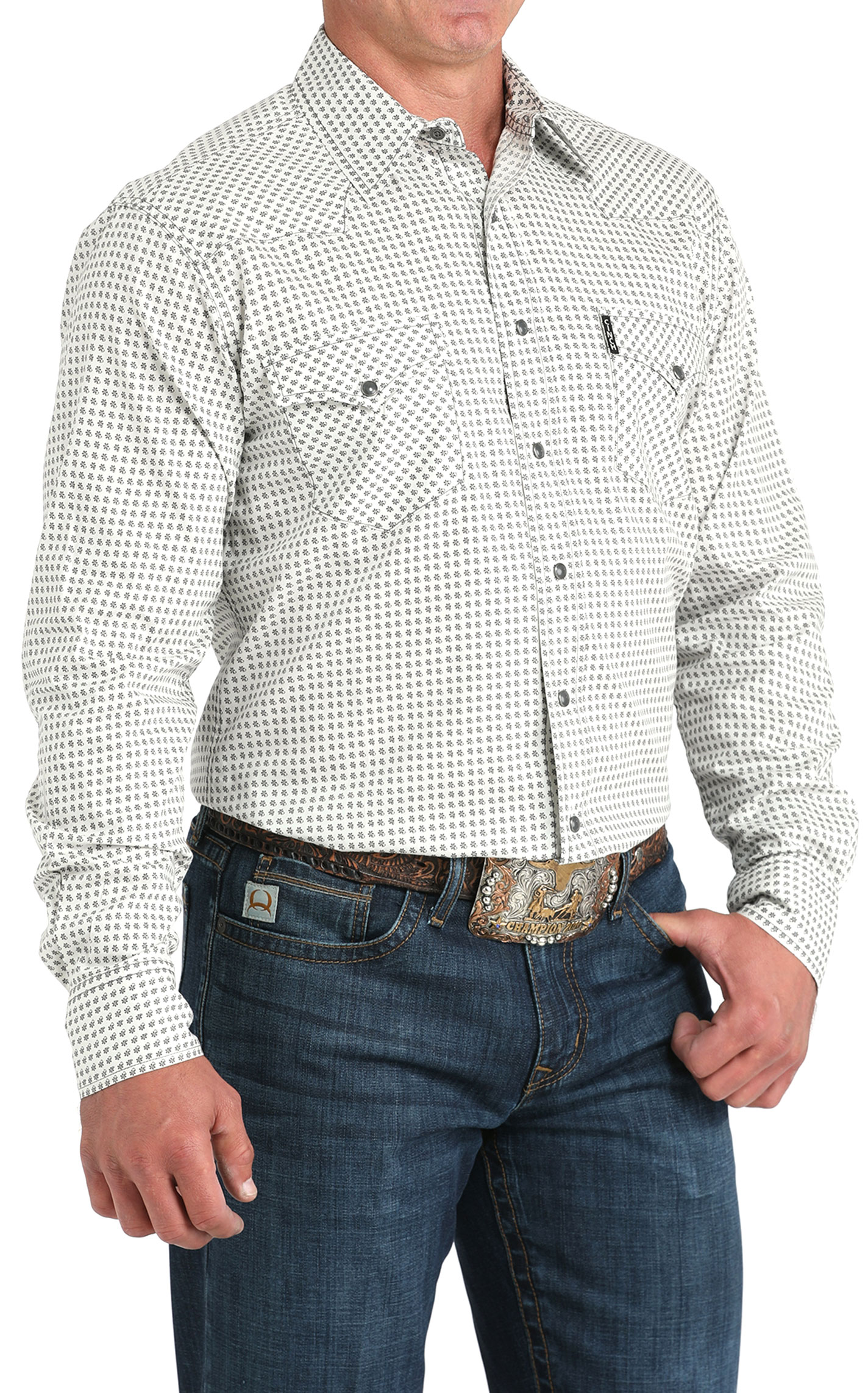 Cinch Men's Cream & Black Micro Geo Print Western Shirt - Image 1