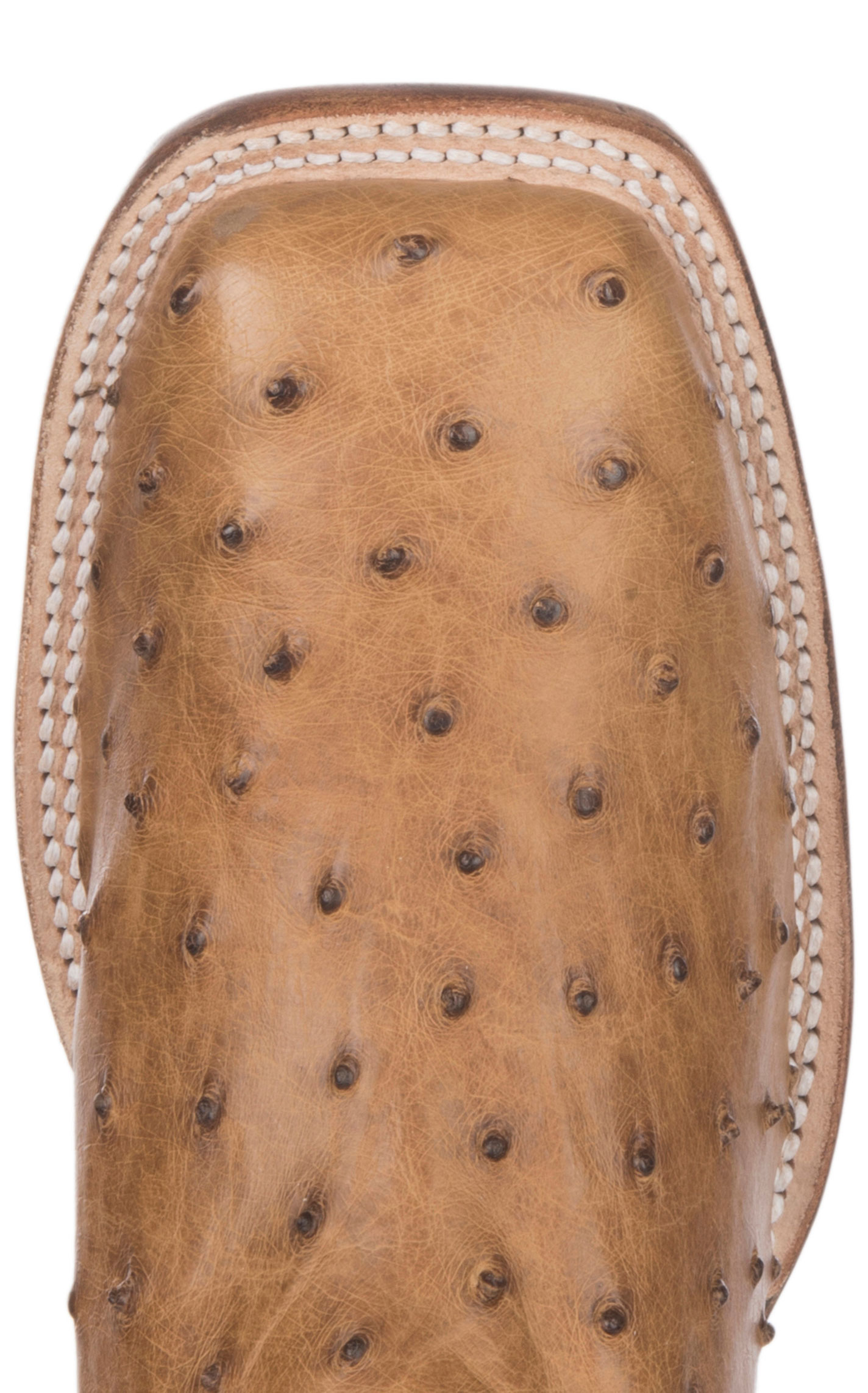 Justin Men's Pascoe Ivory and Antique Saddle Brown Full Quill Ostrich Wide Square Toe Exotic Cowboy Boots - Image 1
