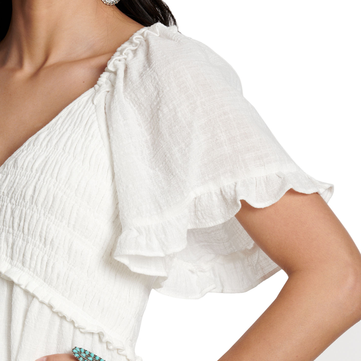 Yura Women’s White Solid Tiered Smocked Dress - Image 1
