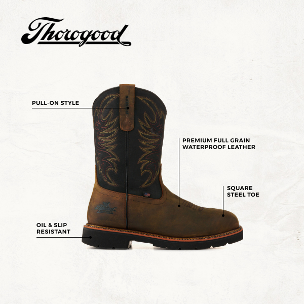 Thorogood Men's American Heritage Black and Crazy Horse Waterproof Square Steel Toe Work Boots - Image 1