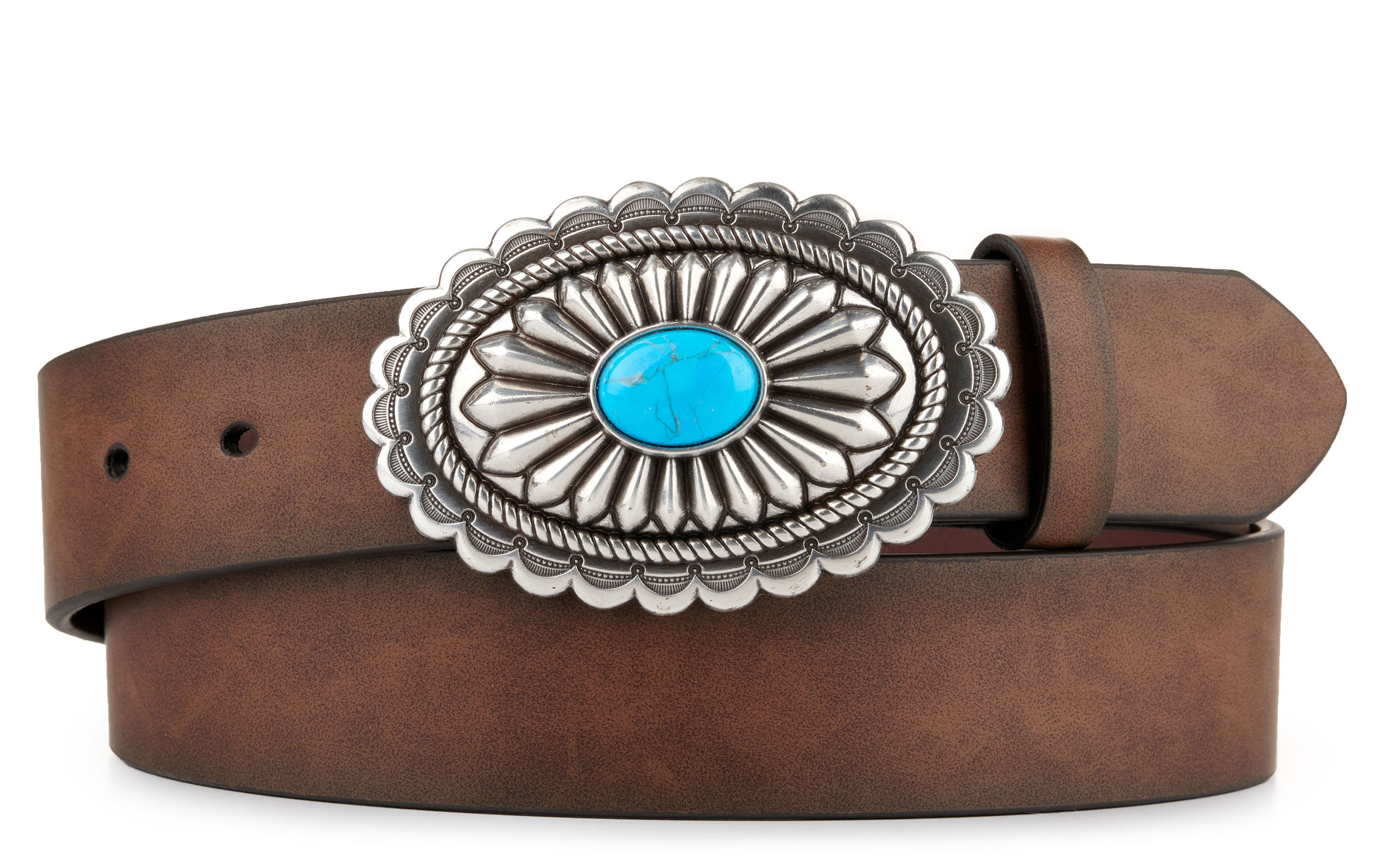 Ariat Women's Brown and Oval Buckle with Turquoise Center Belt - Image 1