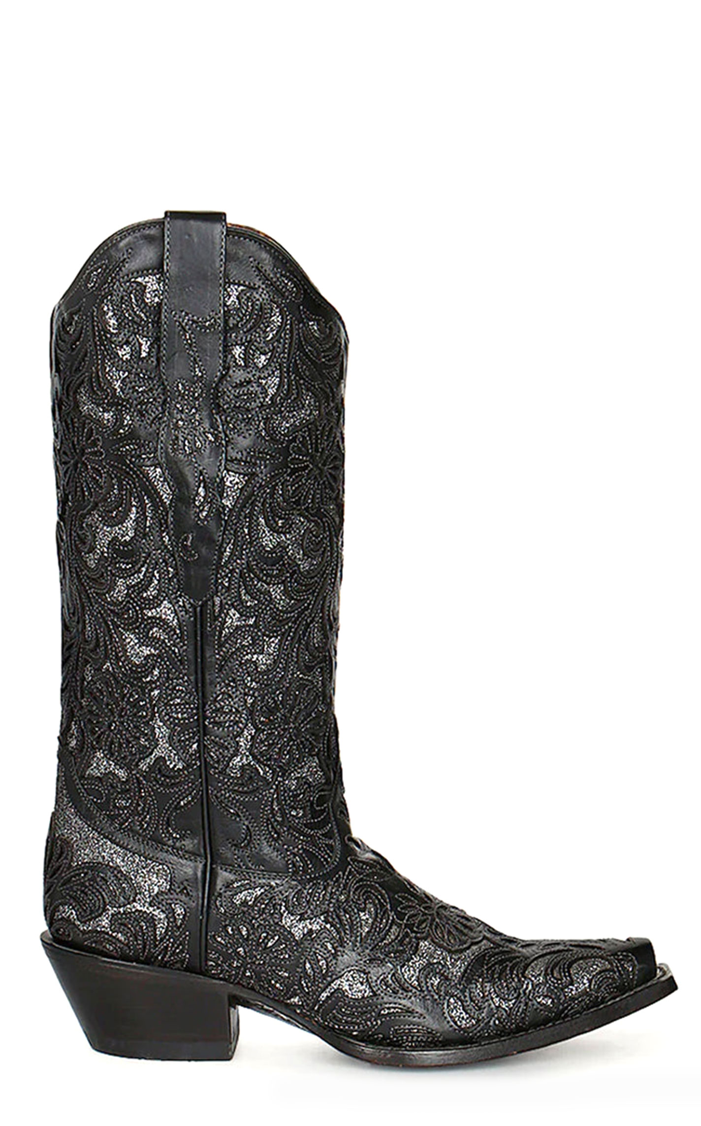 Corral Women's Black with Glitter Inlay Snip Toe Cowboy Boots - Image 1