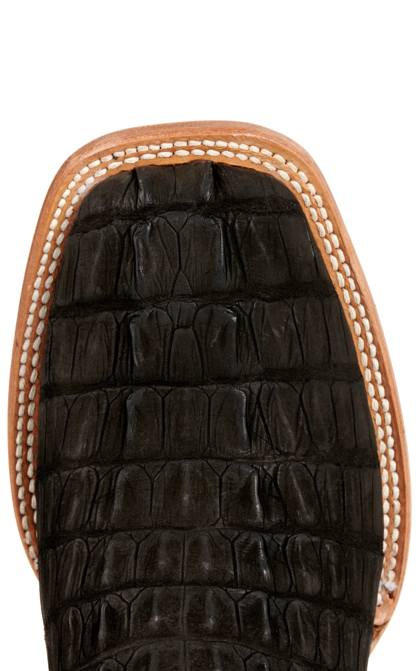 Black Jack Men's Black Sueded Caiman Tail and Seafoam Green Wide Square Toe Exotic Cowboy Boots - Image 1