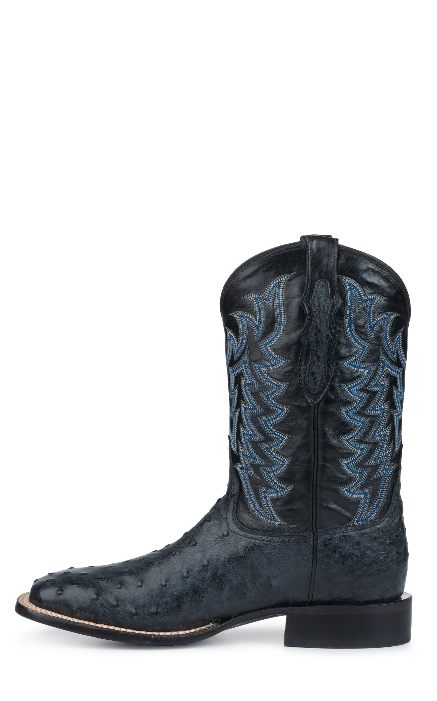 Tony Lama Men's Gray Full Quill Ostrich and Midnight Black Wide Square Toe Exotic Cowboy Boots - Cavender's Exclusive - Image 1