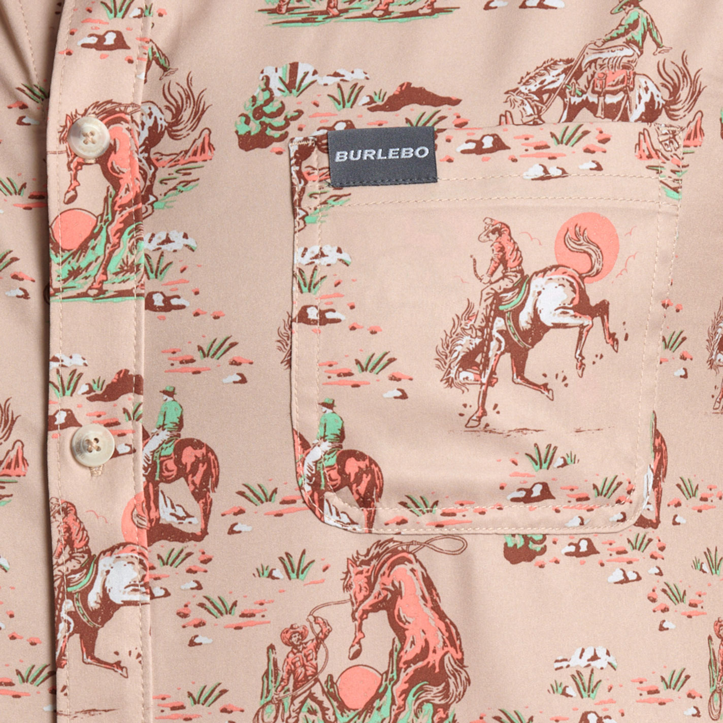 Burlebo Men's Khaki Cowboy Up Print Performance Shirt - Image 1
