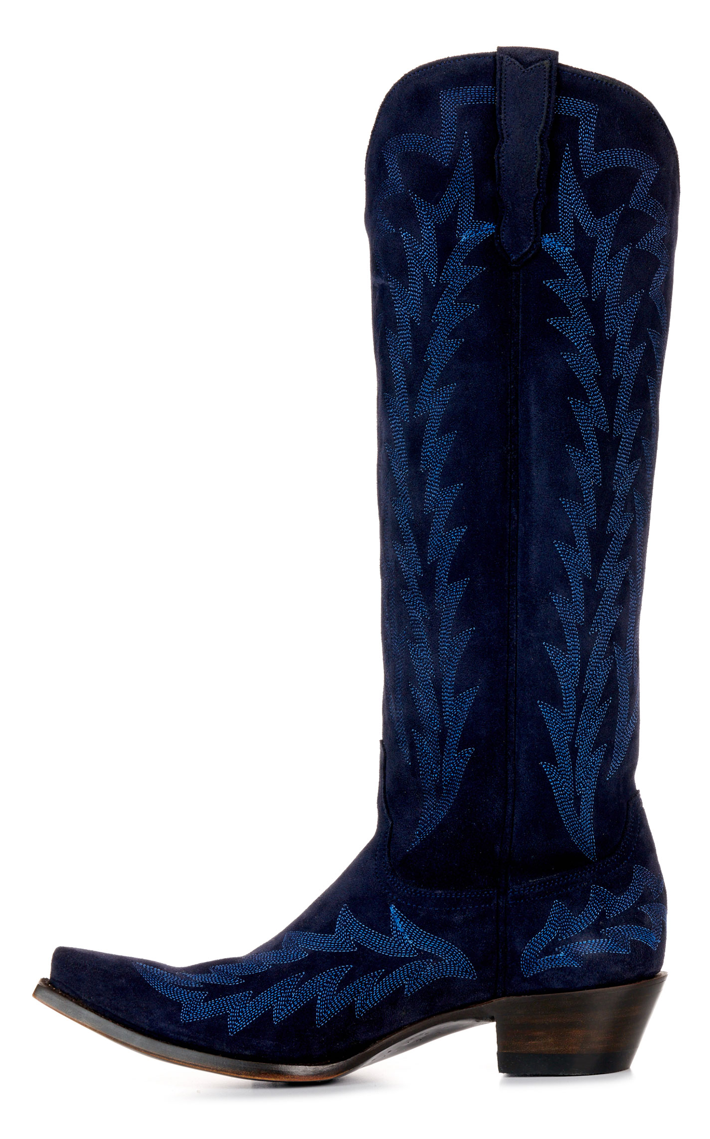 JRC & Sons Ladies’ Indigo Nancy Suede Leather Tall Snip Toe Cowboy Boots - Image 1
