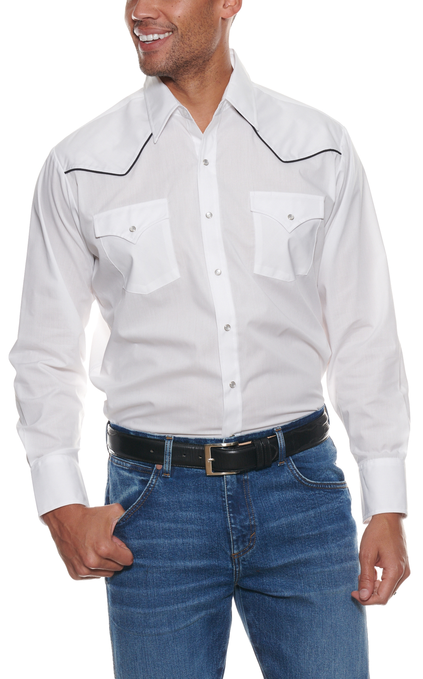 Ely Cattleman Men's White Long Sleeve Western Shirt - Big & Tall - Image 1