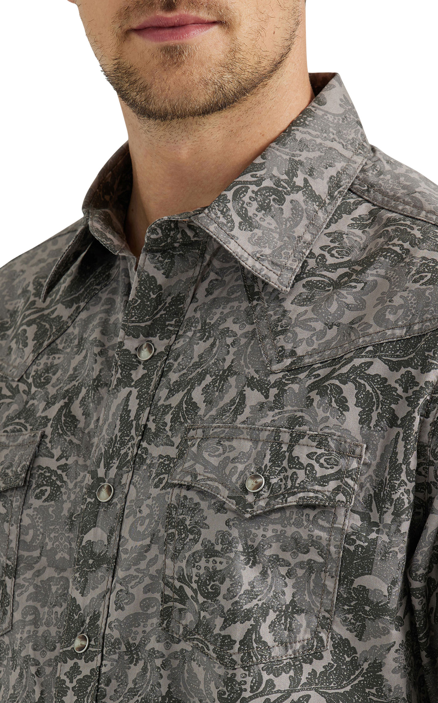 Wrangler Retro Men's Washed Cement & Black Floral Western Shirt - Image 1