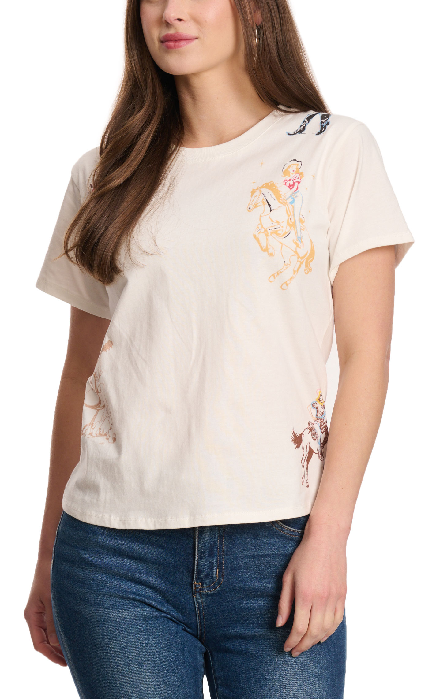 Blue B Women's White & Colorful Retro Western T-Shirt - Image 1