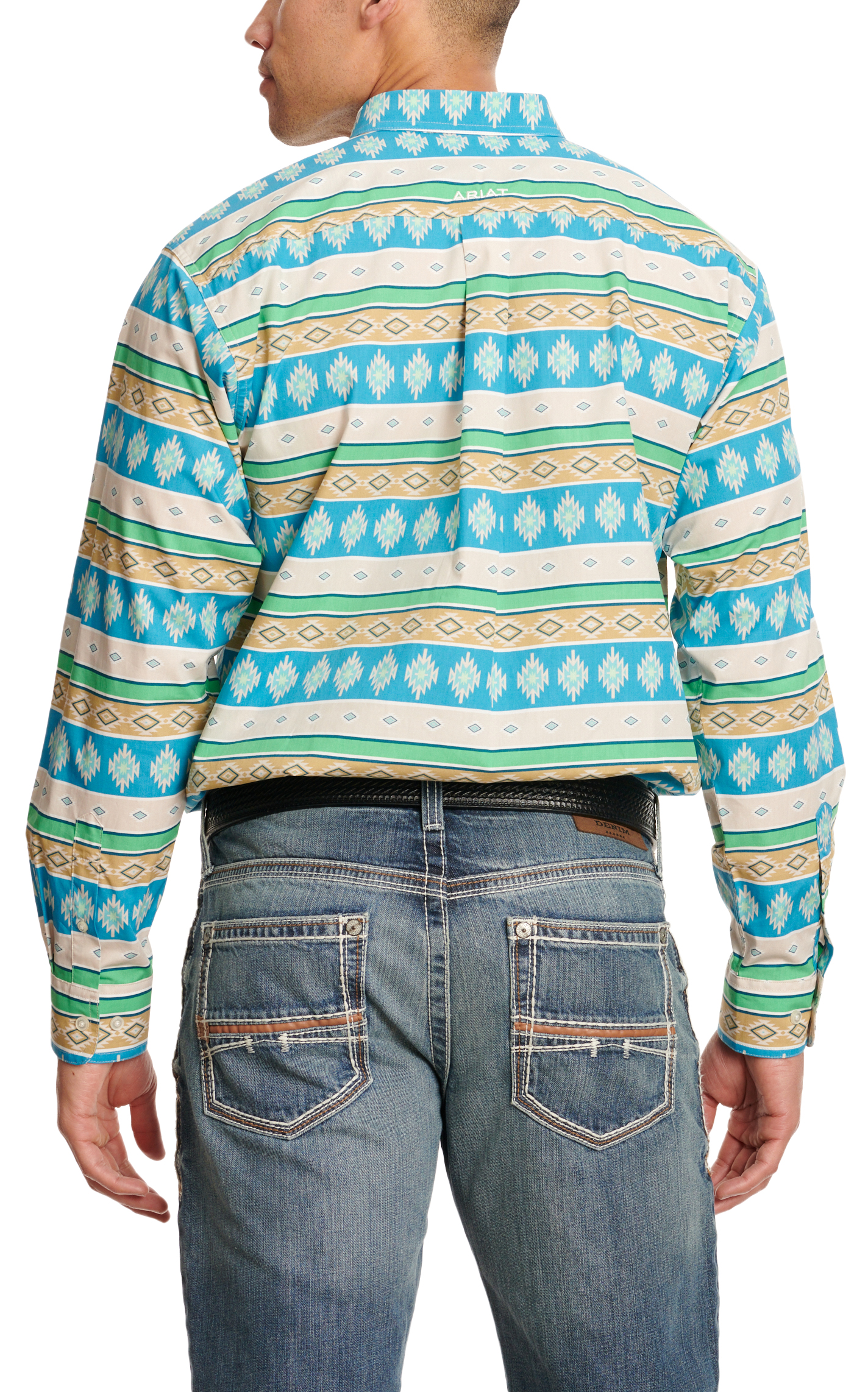 Ariat Men's Team Christian Turquoise Multi-Colored Aztec Print Long Sleeve Western Shirt - Image 1