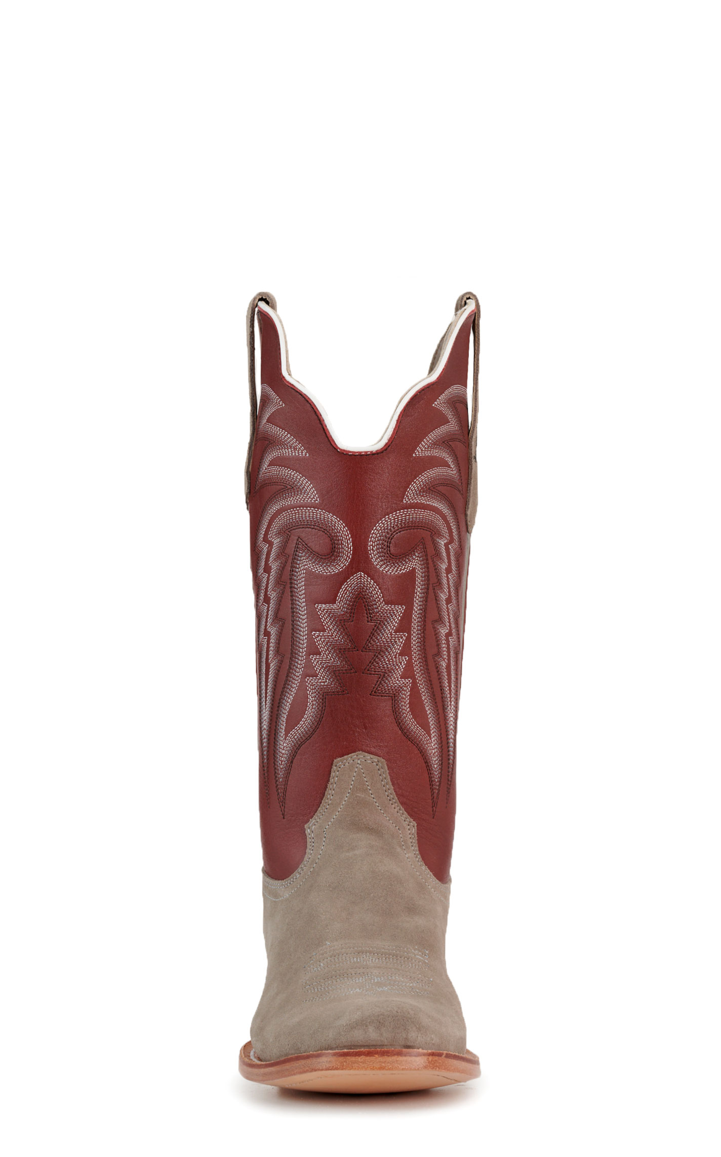 R. Watson Men's Dark Cherry and Charcoal Roughout Narrow Square Toe Cowboy Boots - Image 1