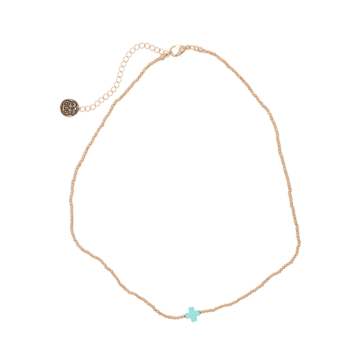 806 by Pink Panache Gold & Turquoise Cross Necklace - Image 2