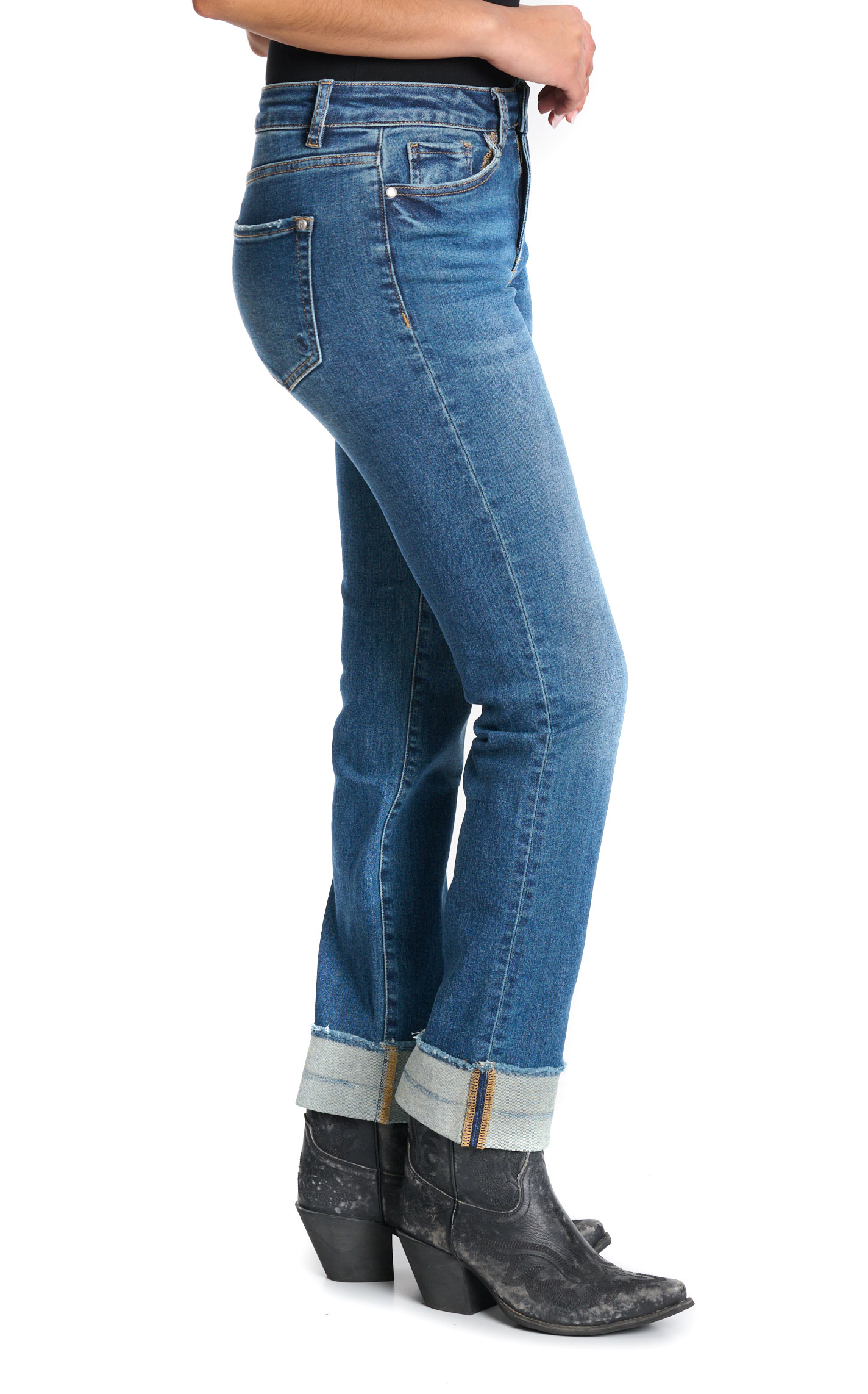 Rockin C Women's Medium Wash Mid Rise Cuffed Leg Jeans - Image 1