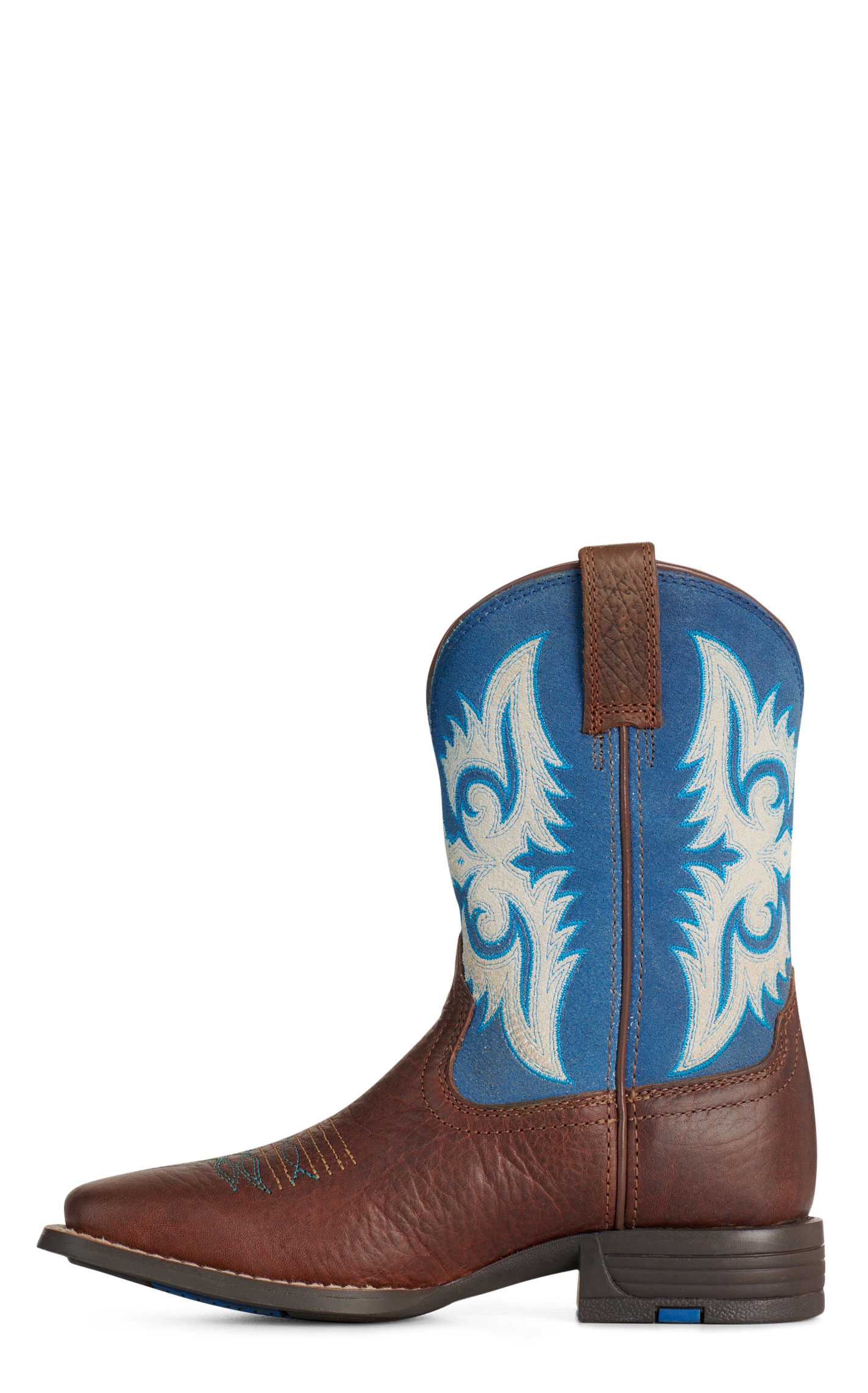 Ariat Youth Lonestar Brown and Blue Waves Shock Shield Square Toe Cowboy Boots - Image 1
