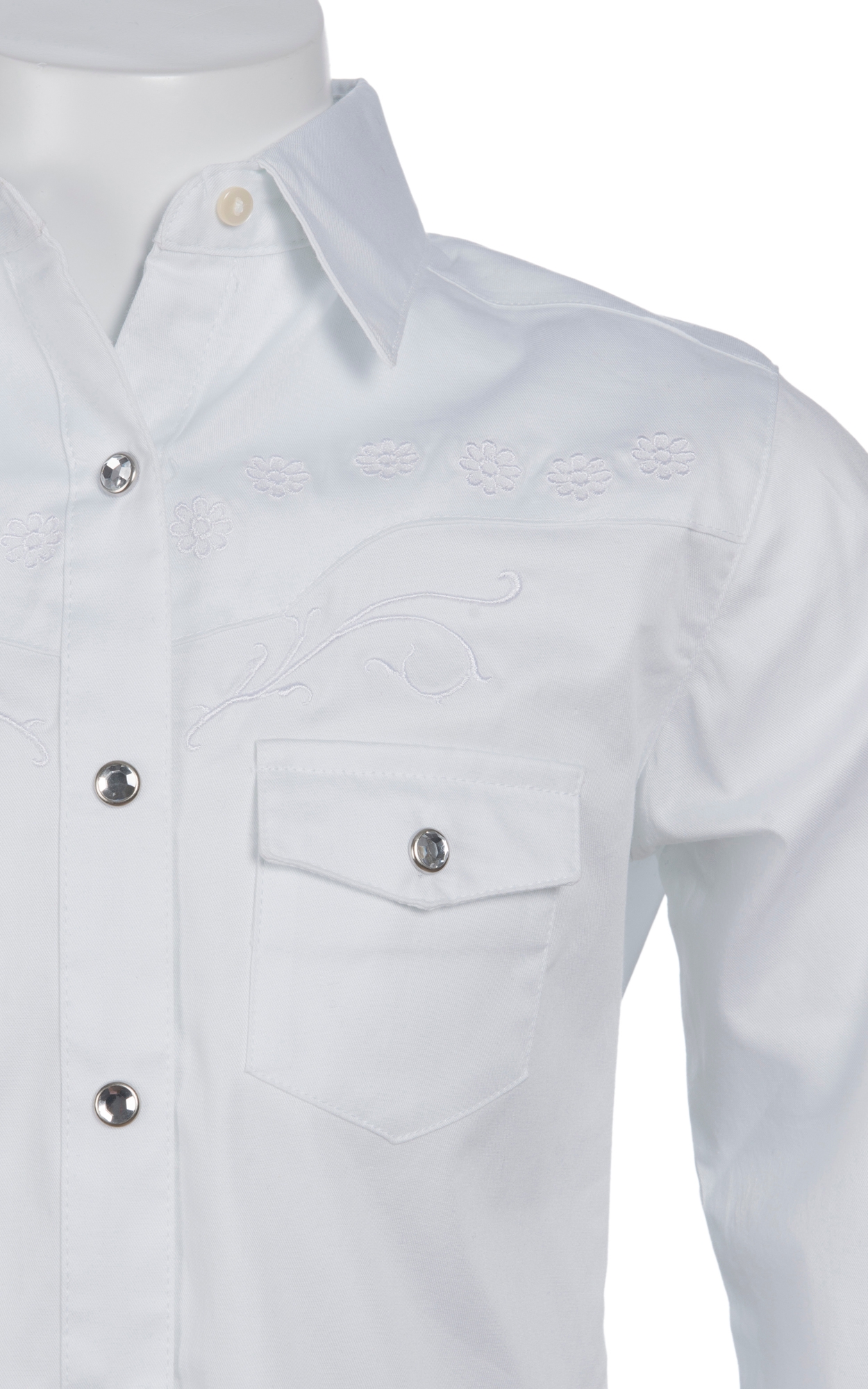 Wrangler Girls' White with Floral Embroidery Long Sleeve Western Shirt - Image 1