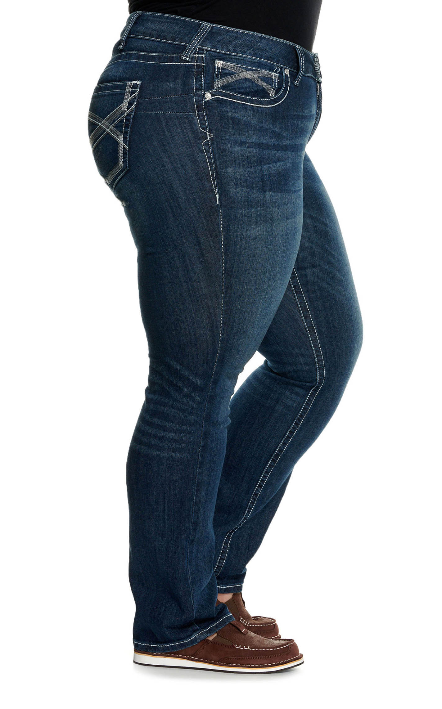 Ariat Women's REAL Ivy Dresden Dark Wash Mid Rise Straight Leg Stretch Jeans-Plus Sizes - Image 1