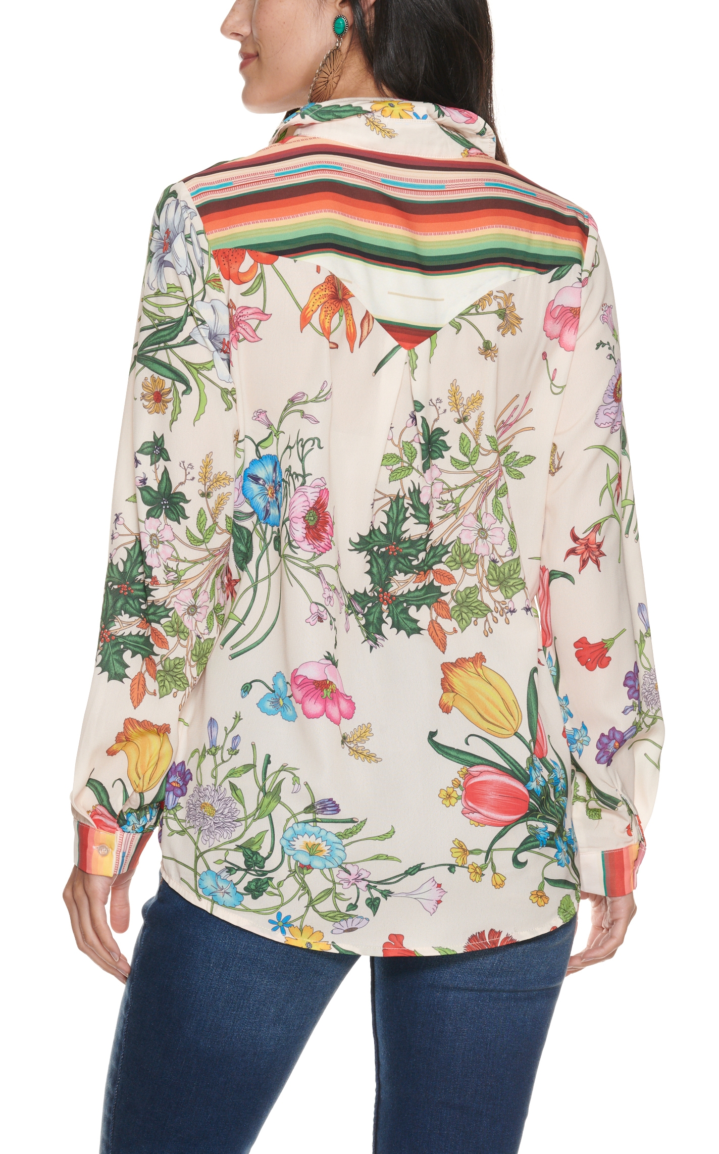 Fashion Express Women's Ivory Floral and Serape Print Chiffon Top - Image 1