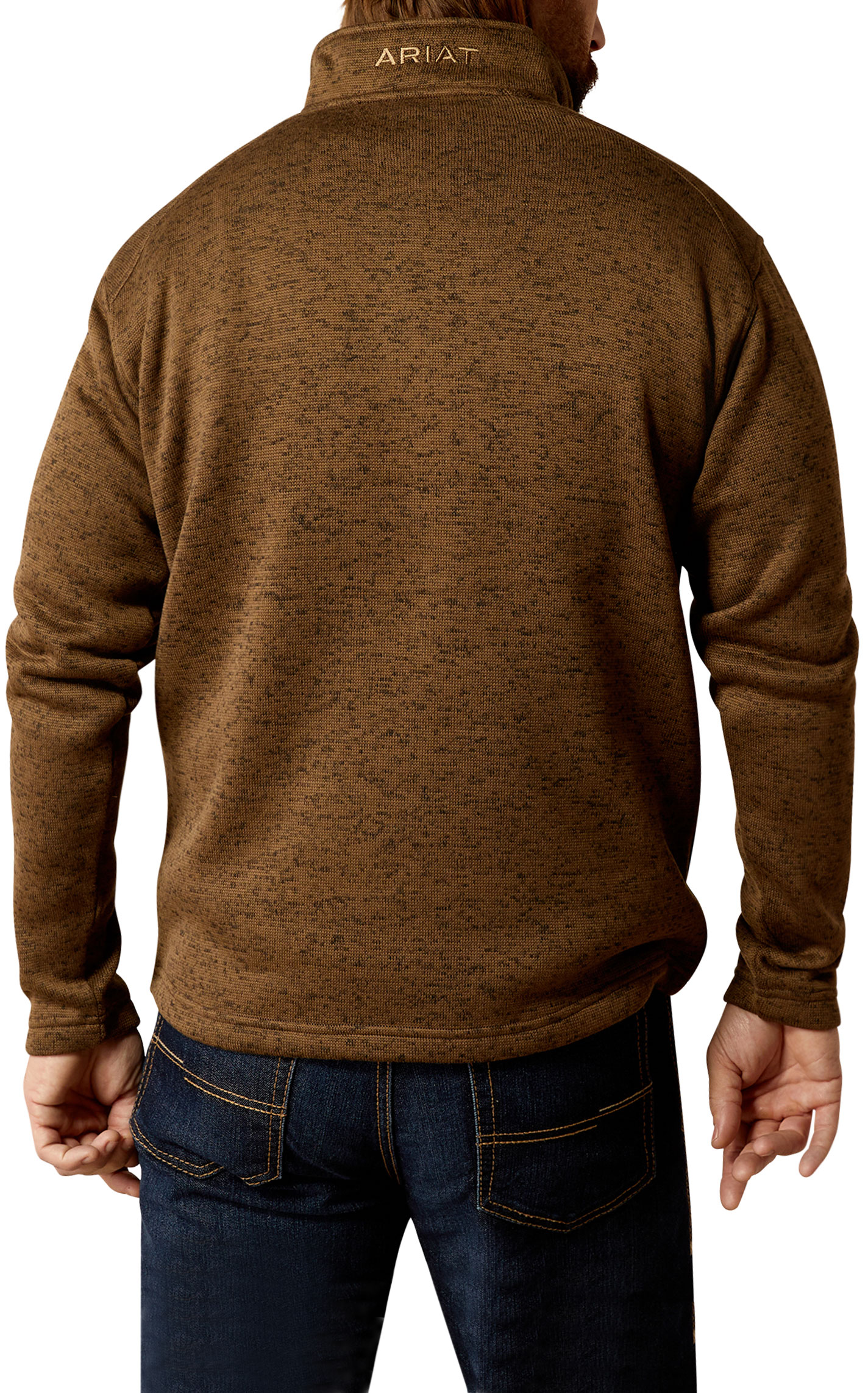 Ariat Men's Caldwell Coffee Brindle Logo Embroidered Sweater Pullover - Image 1