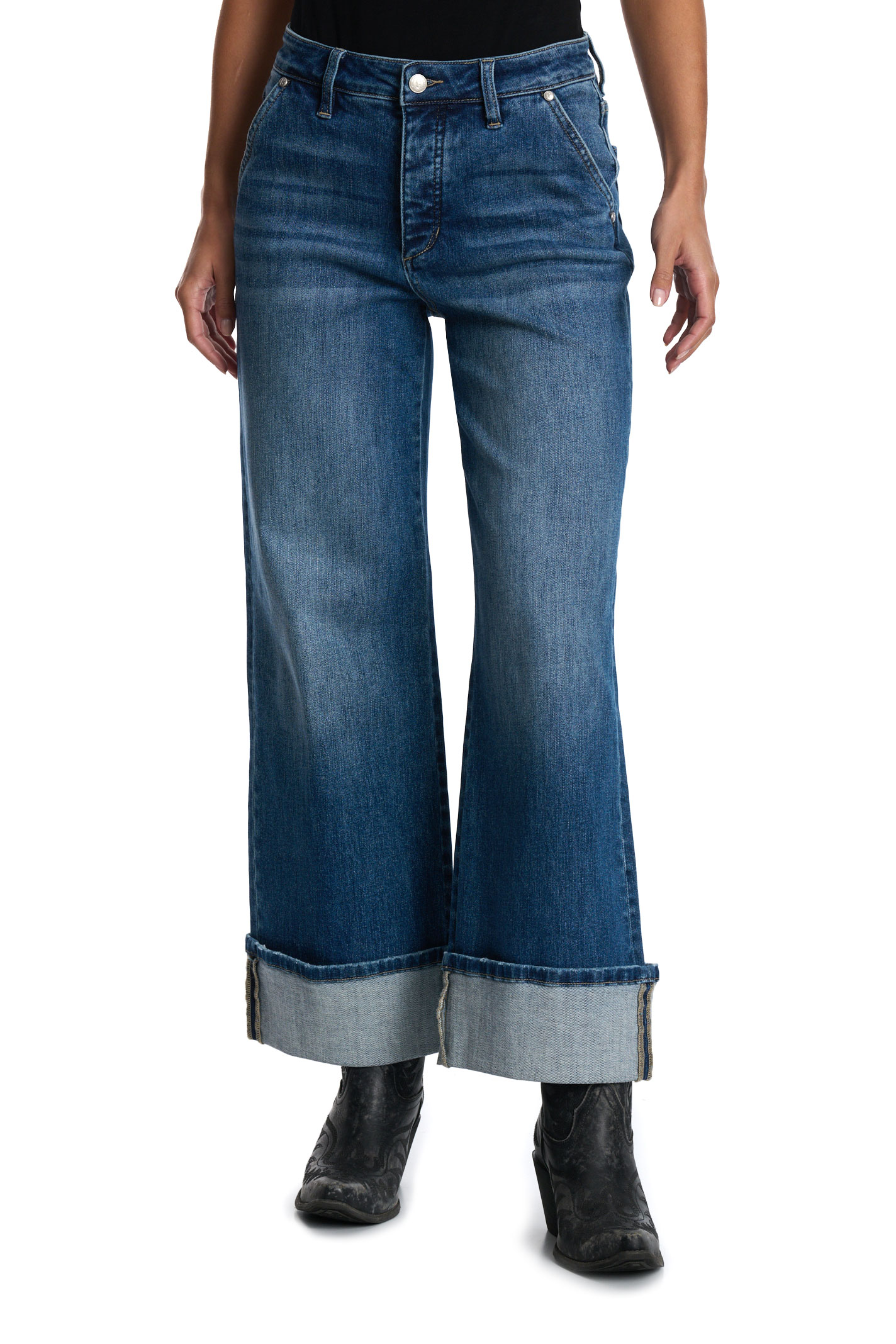 Rockin' C Women's Dark Wash Wide Trouser Leg Jeans - Image 1