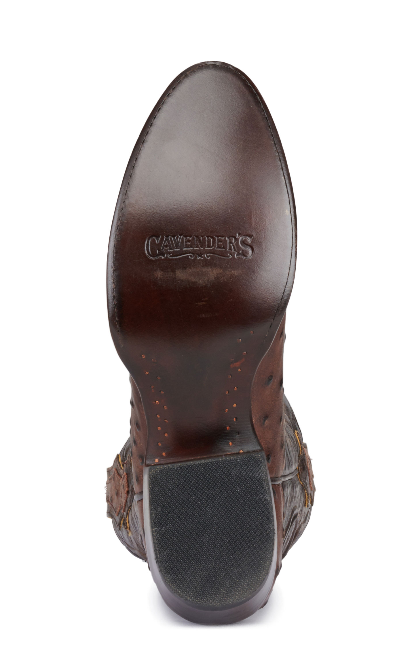 Cavender's Men's Chocolate and Brown Ostrich Print R-Toe Cowboy Boots - Image 1