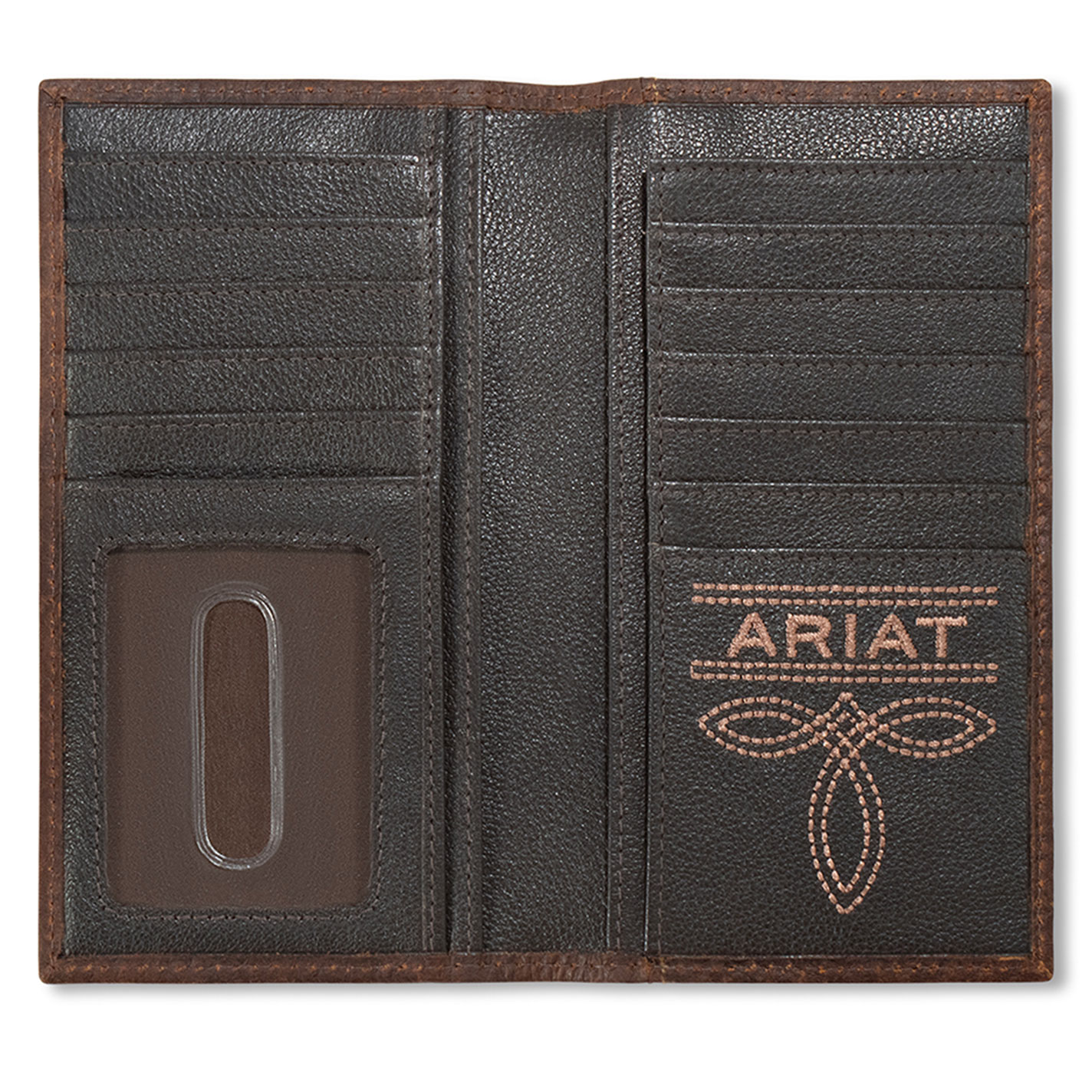 Ariat Men's Chocolate Bullhide Boot Stitch Logo Rodeo Wallet - Image 1