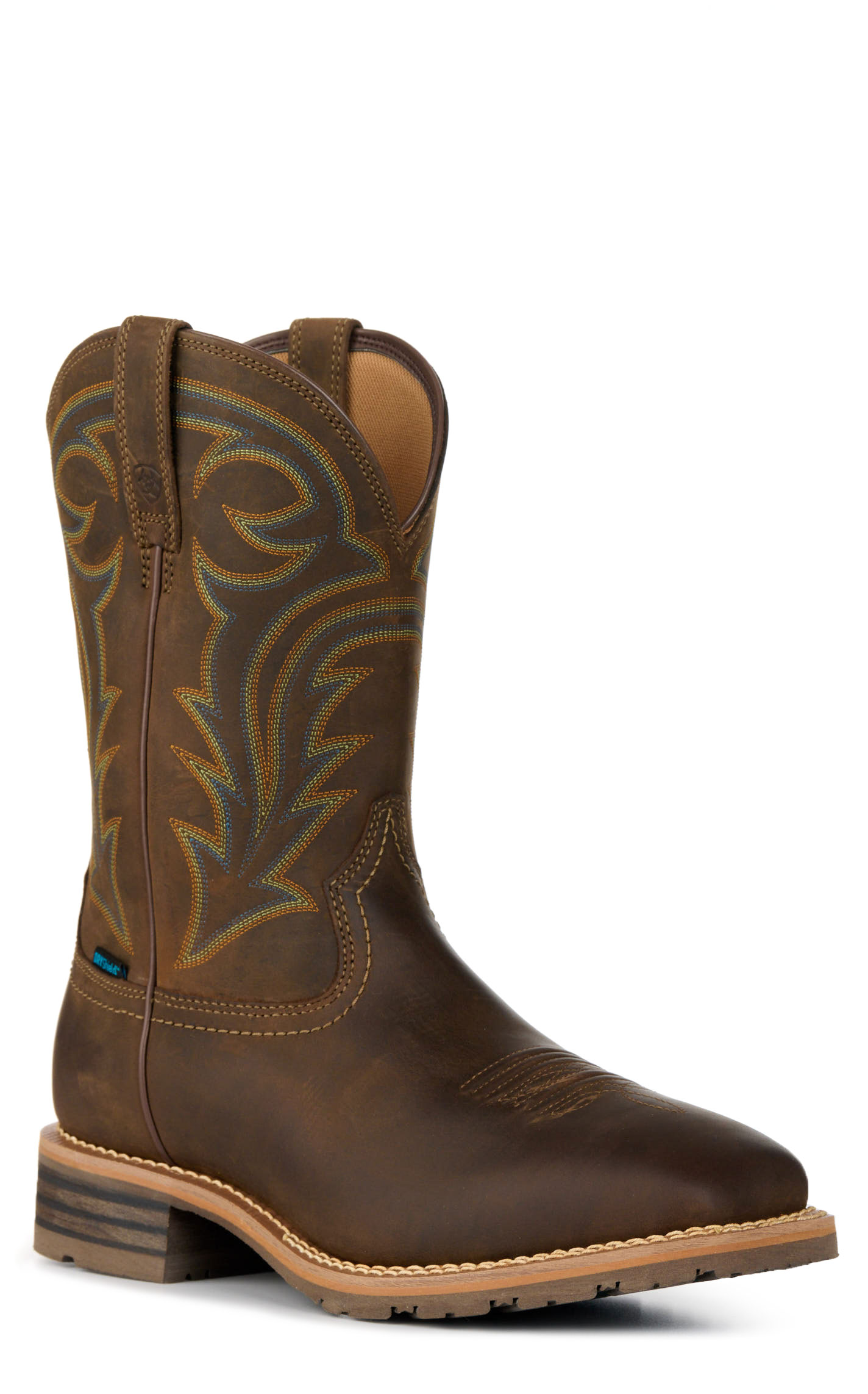 Ariat Men's Hybrid Rancher Distressed Brown Waterproof Wide Square Toe Work Boots - Image 1