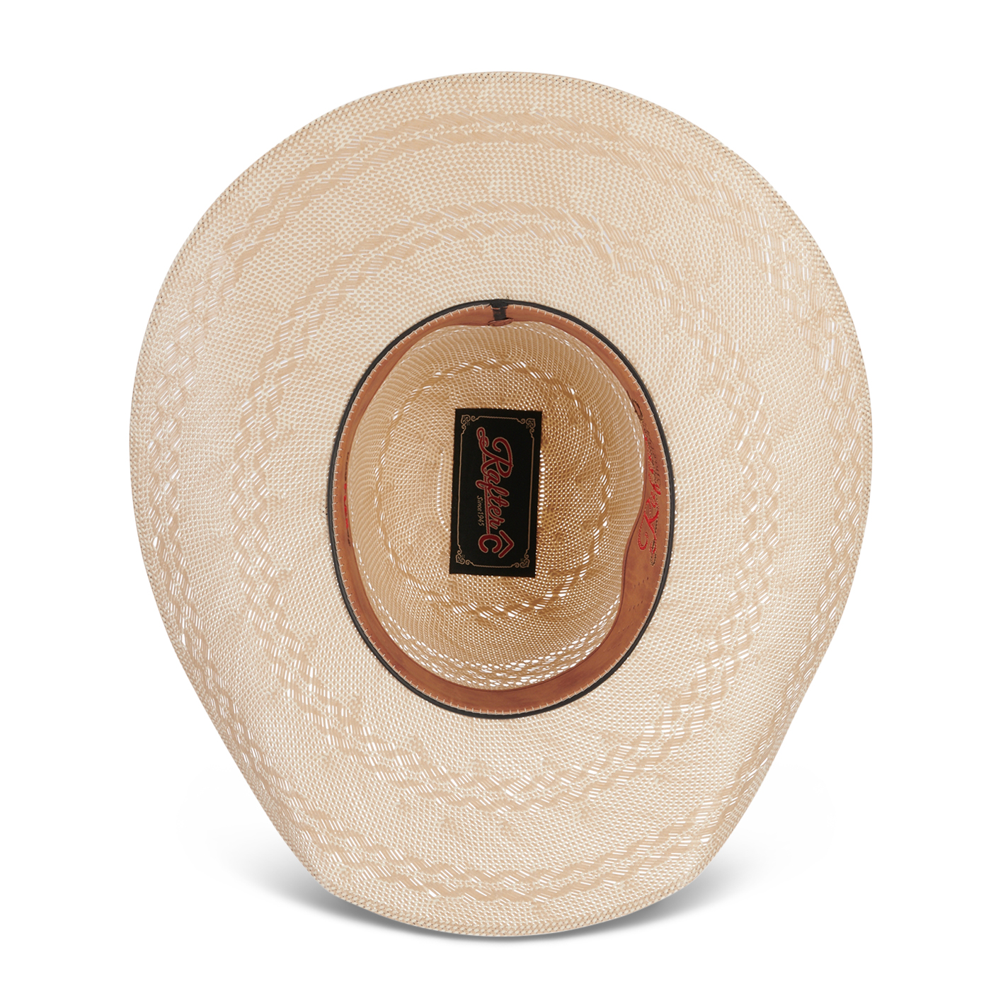Rafter C Ivory and Tan Shantung Vented Open Crown Straw Hat - Image 1