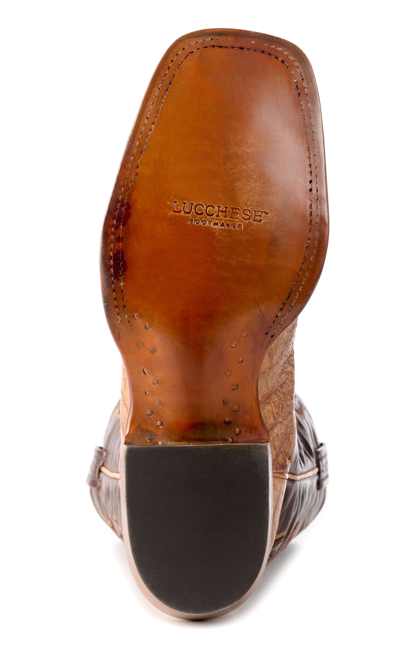 Lucchese Men's Burnished Coffee Hornback Caiman Wide Square Toe Boots - Image 1