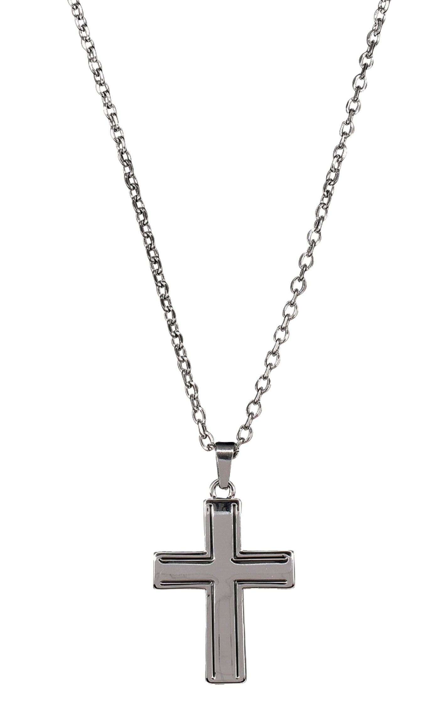 Justin Men's Silver Enameled American Flag Cross Necklace - Image 1