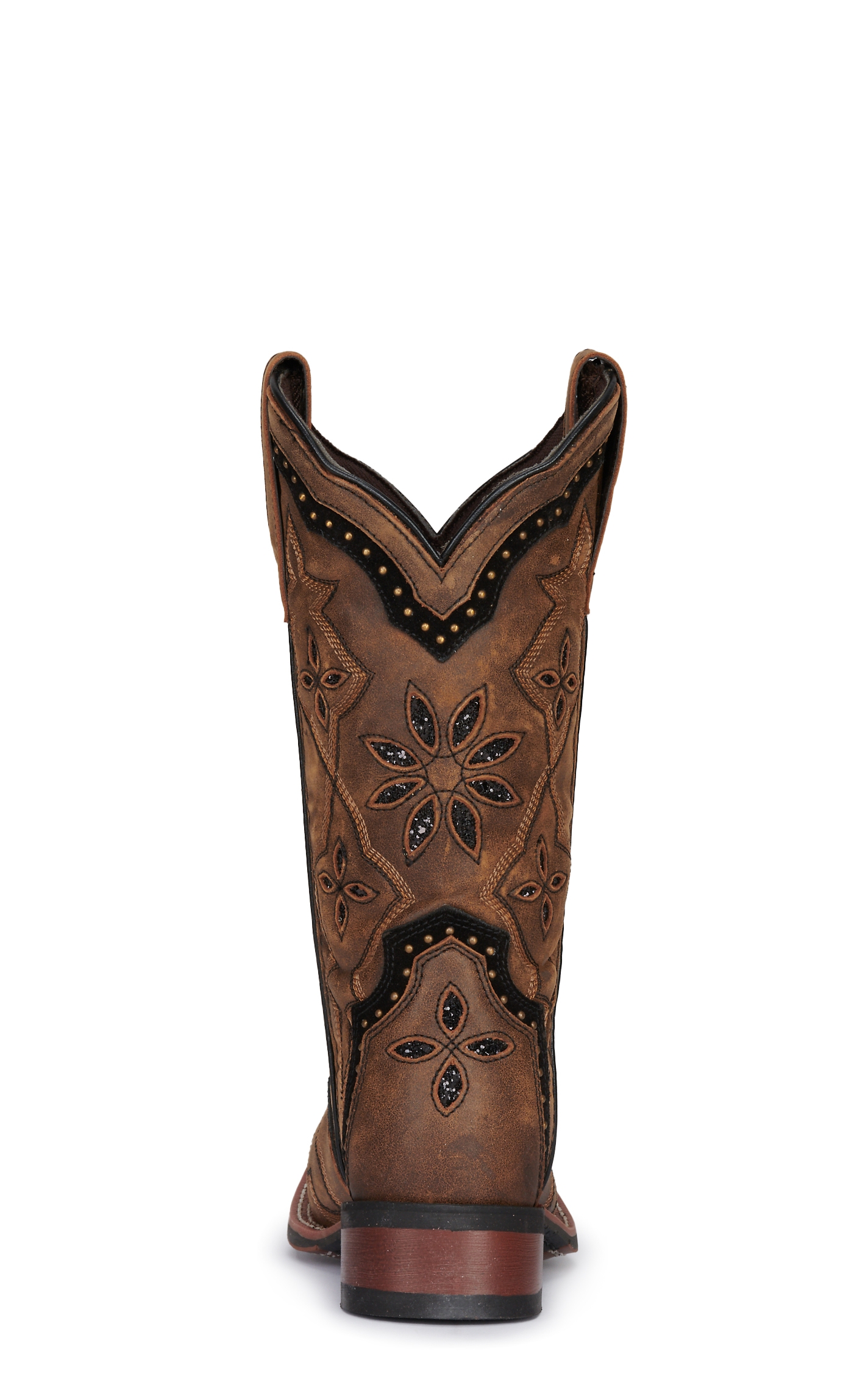 Laredo Women's Bouquet Honey Brown with Glitter Underlay Wide Square Toe Cowboy Boots - Image 1
