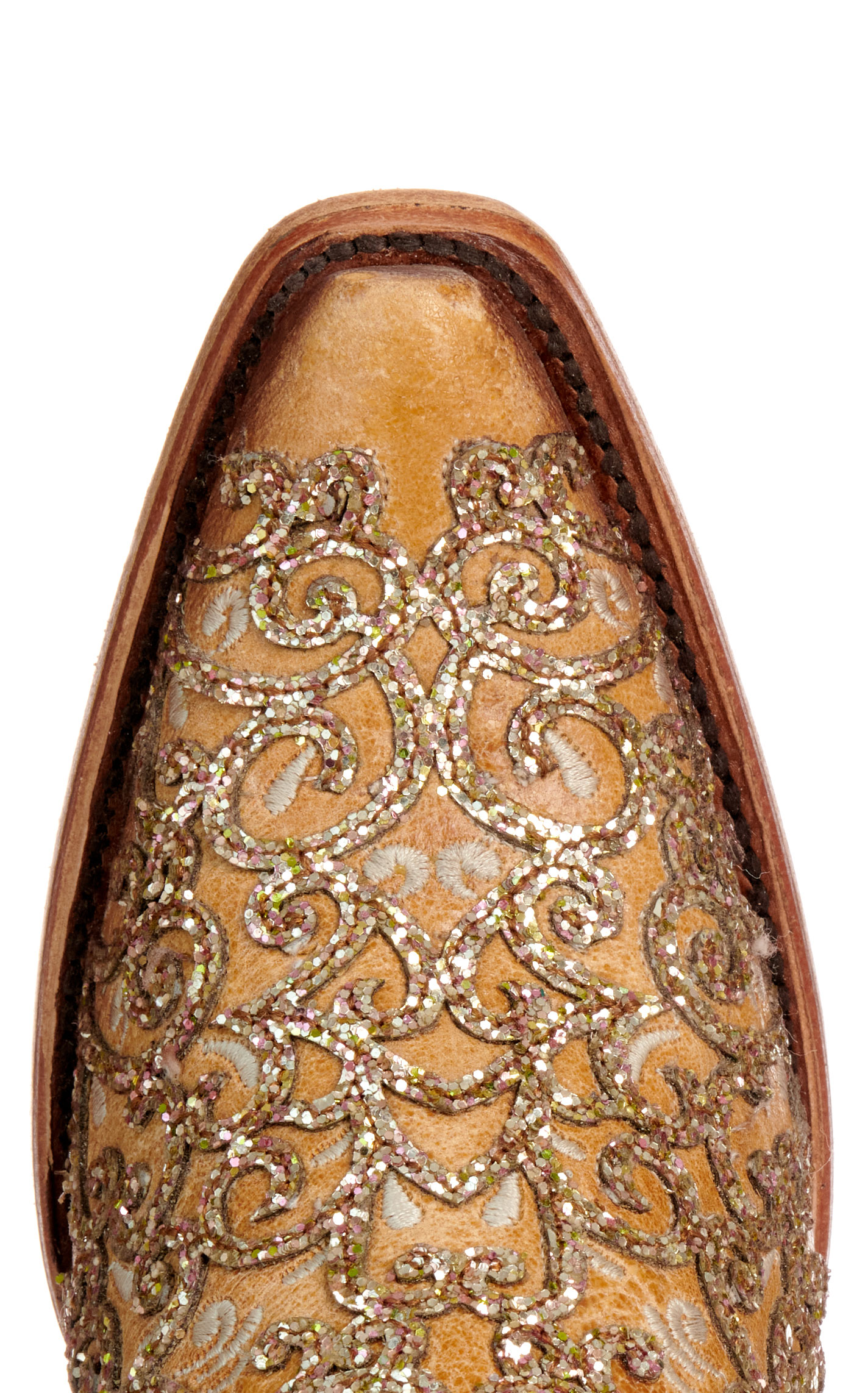 Corral Women's Saddle Tan with Glitter Overlay Snip Toe Cowboy Boots - Image 1