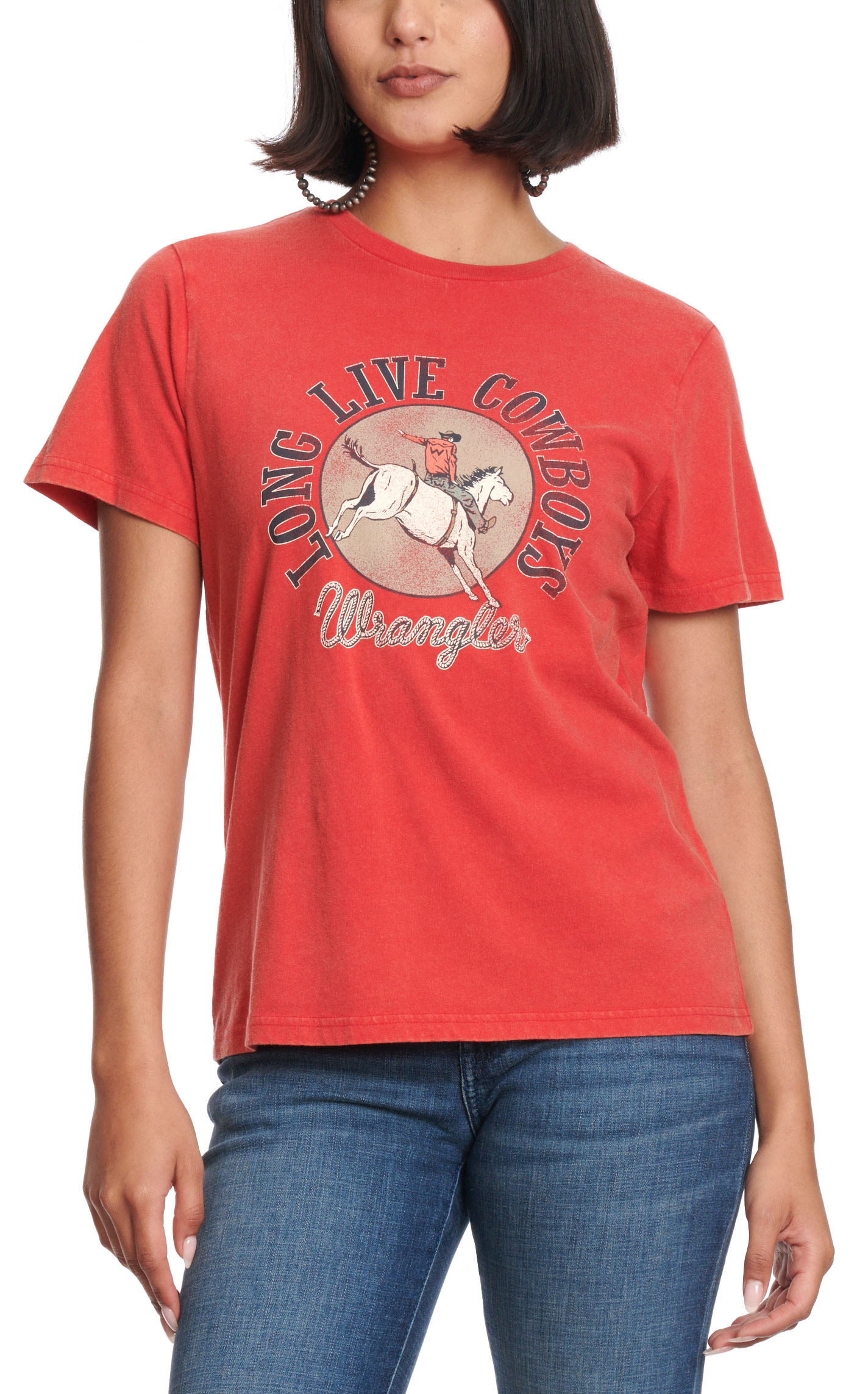 Wrangler Women's Red Long Live Cowboys Logo Graphic T-Shirt - Image 1
