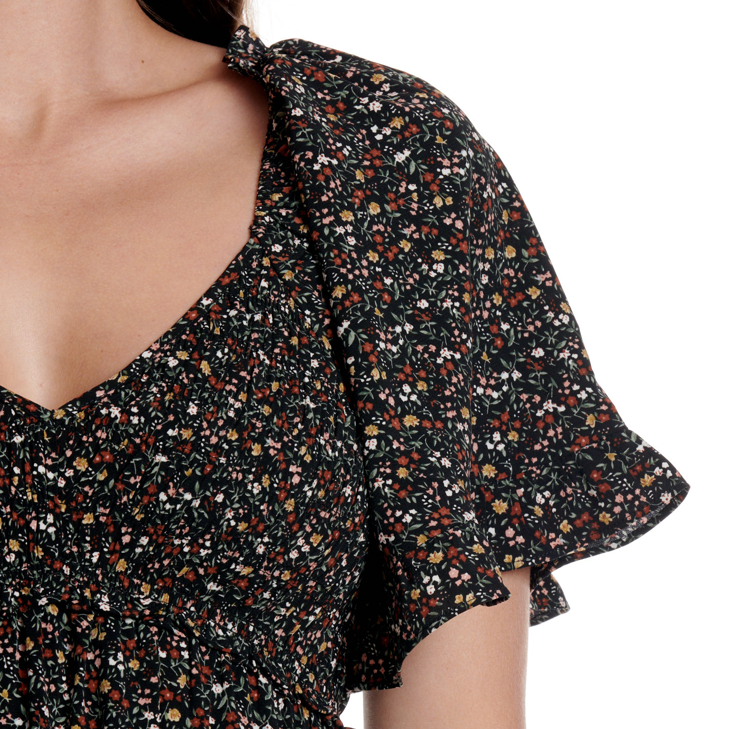 Yura Black Ditsy Floral Print Short Sleeve Dress - Image 1