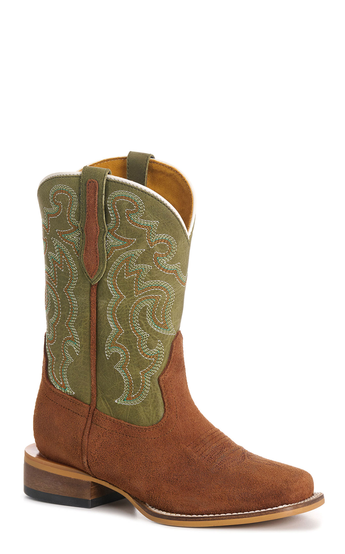 Cavender’s Kids' Olive Green & Brown Roughout Suede Square Toe Cowboy Boots - Image 1