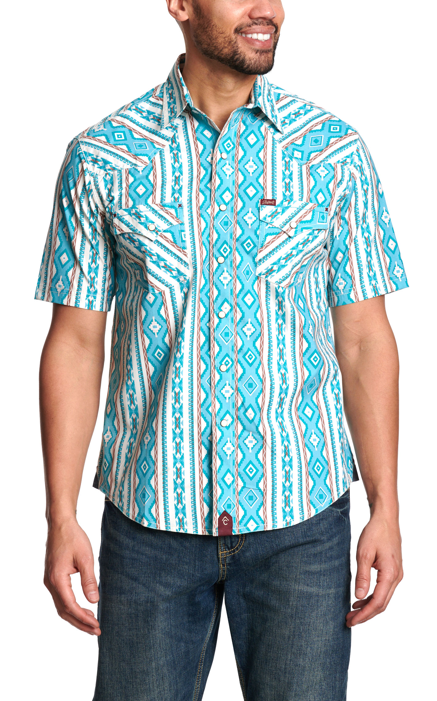Rafter C Red Dirt Men's Turquoise Aztec Shirt - Image 1