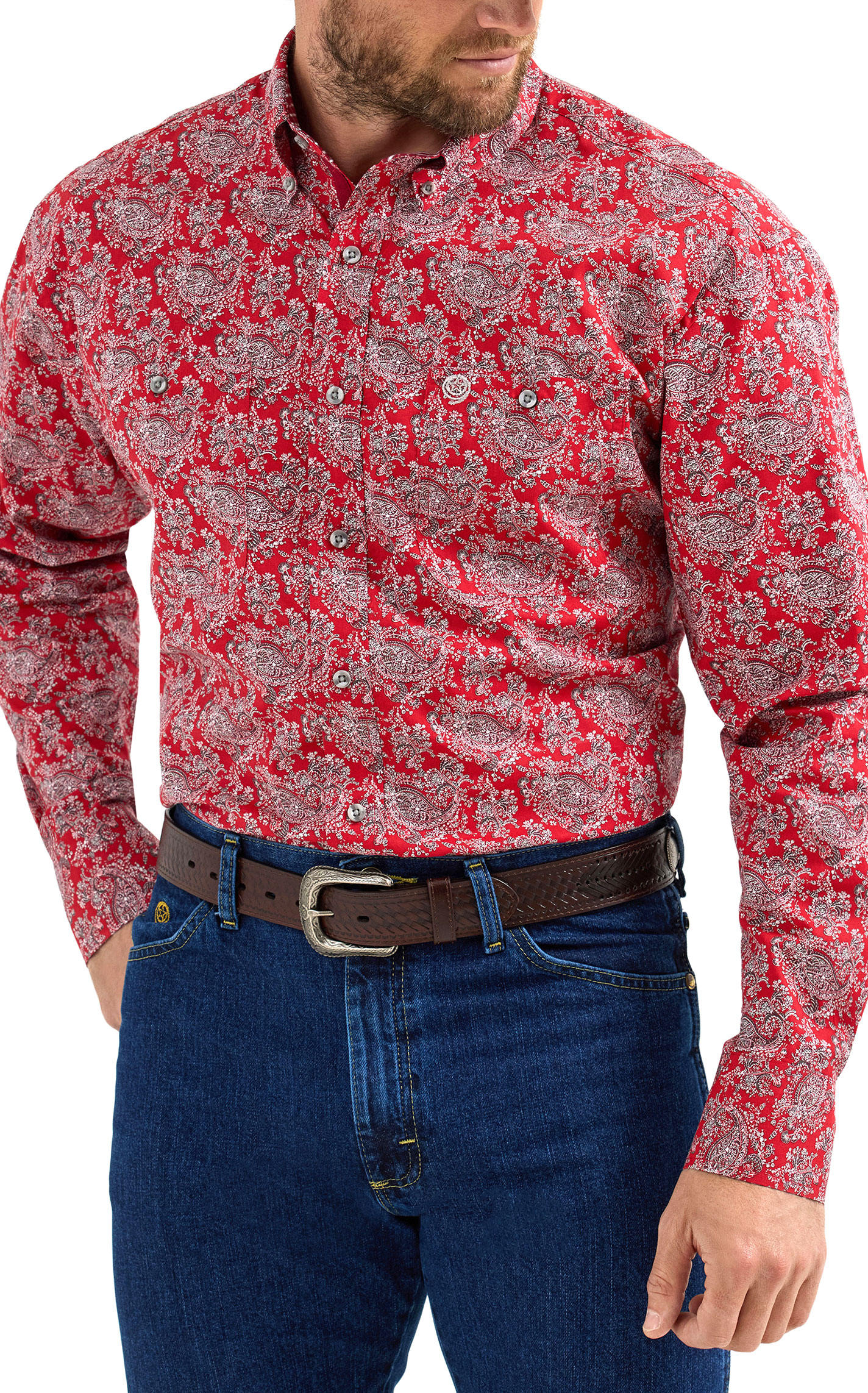 Wrangler Men's George Strait Collection Red Paisley Western Shirt - Image 1