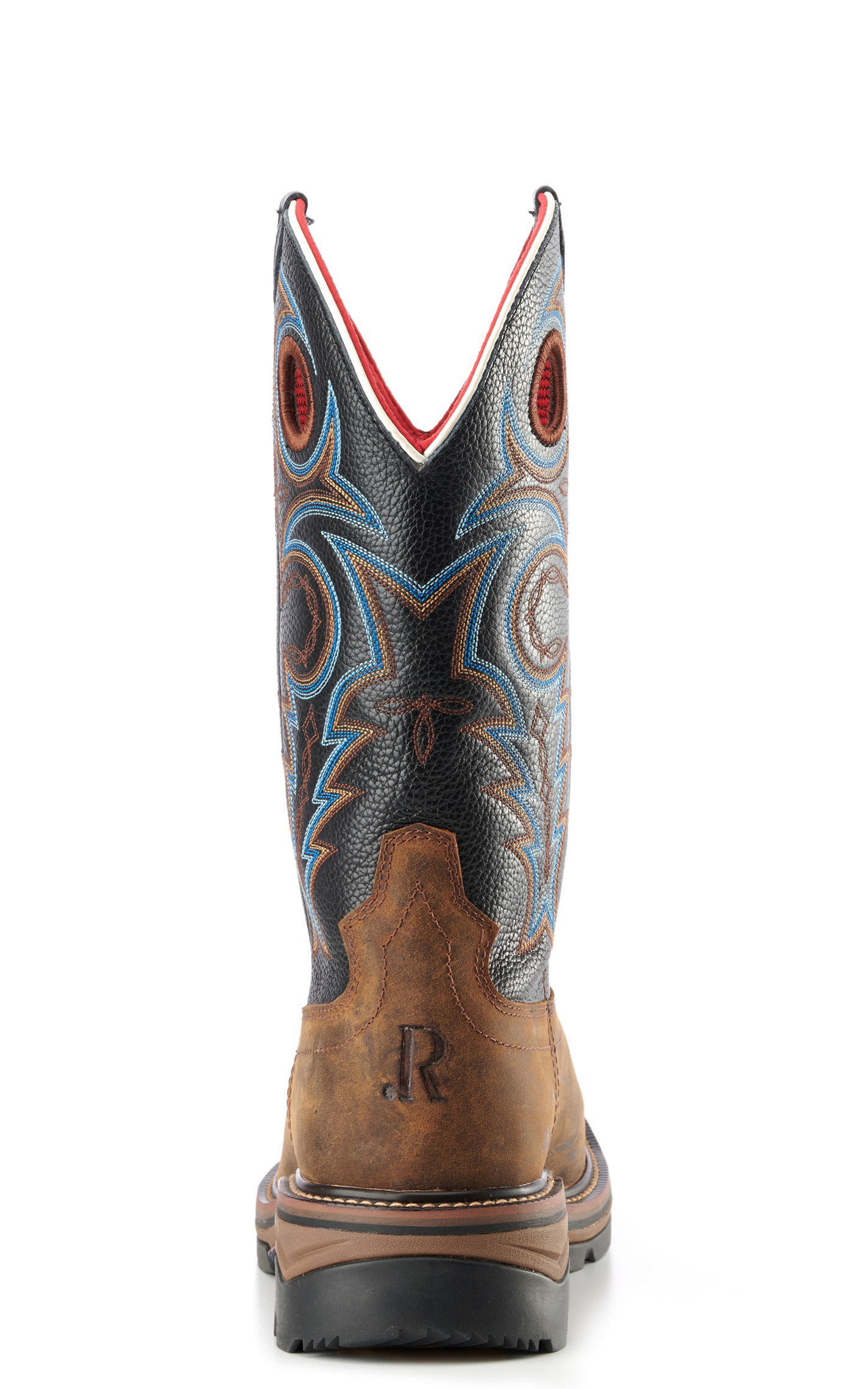 R. Watson Men's Distressed Coffee and Midnight Black Square Toe Work Boots - Image 1