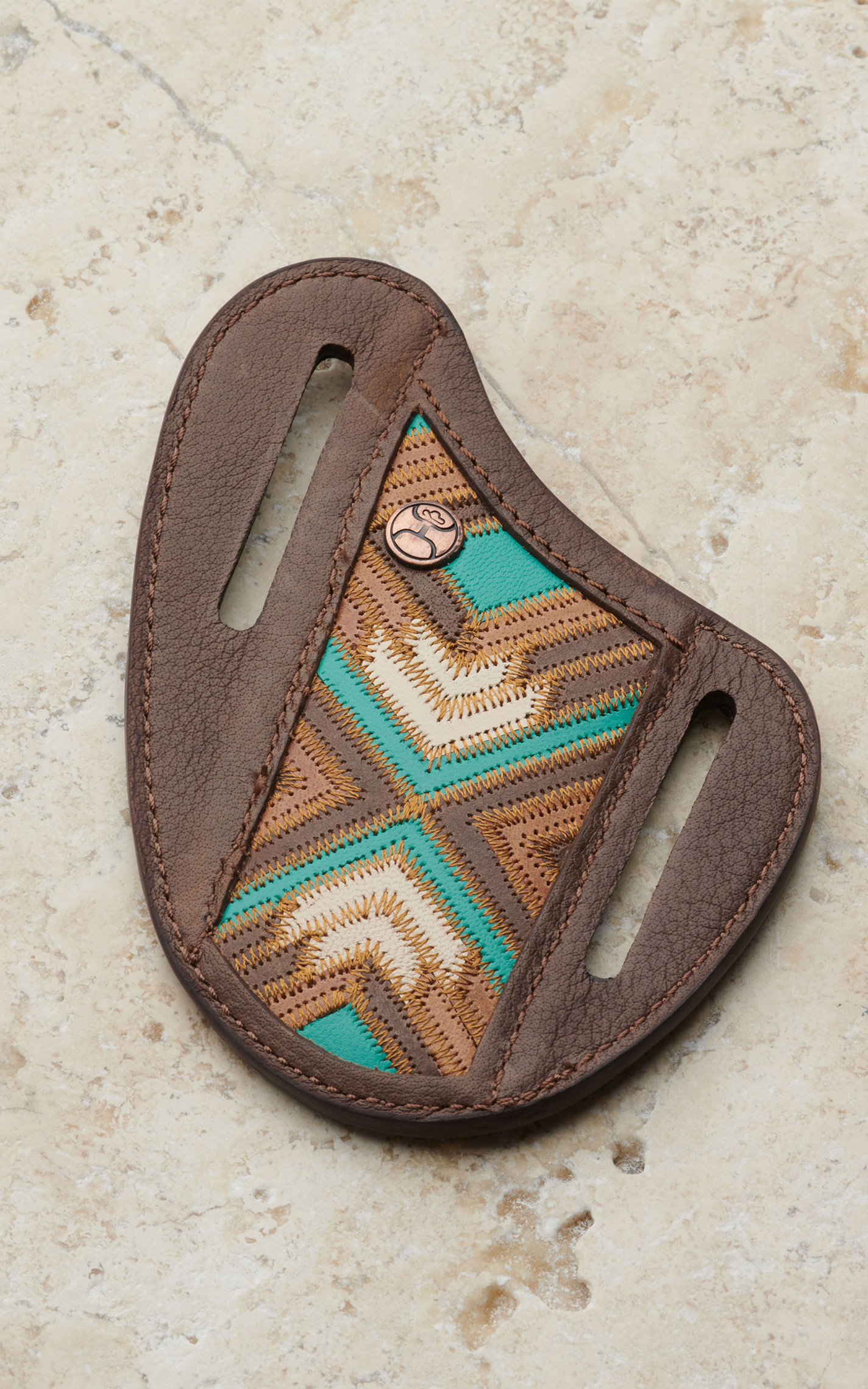 Hooey Brown with Turquoise and Ivory Aztec Pancake Knife Sheath - Image 1