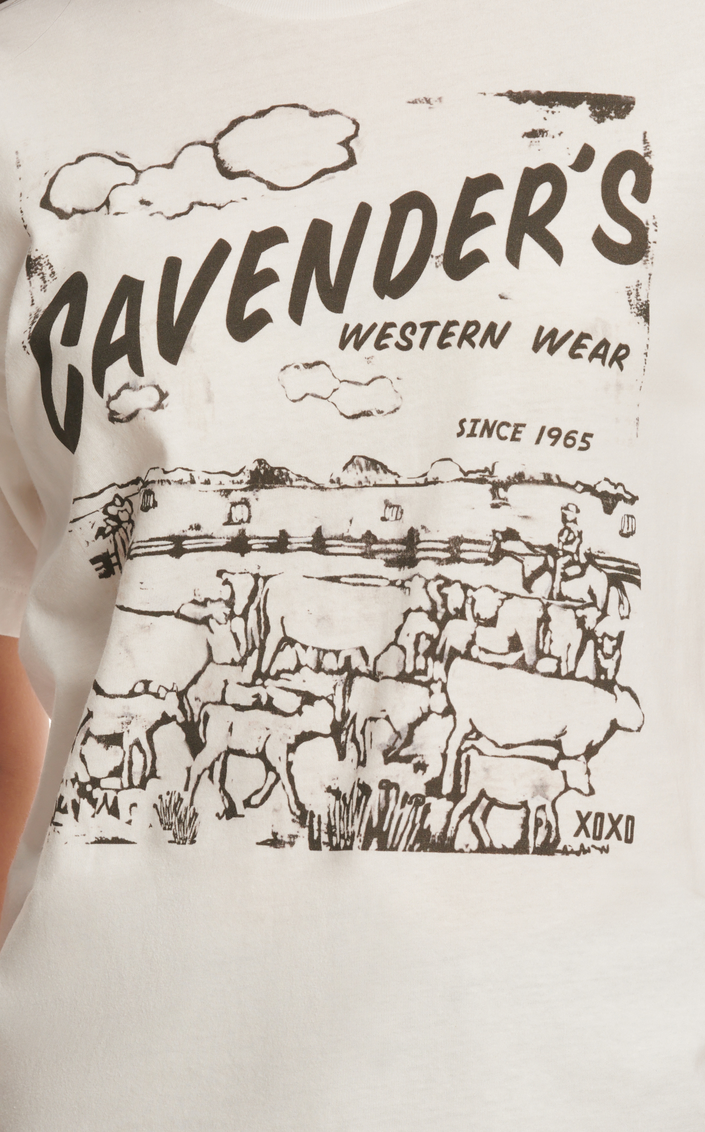 XOXOart & Co Women's White Cattle Drive Cavender's Logo Graphic T-Shirt  - Image 1