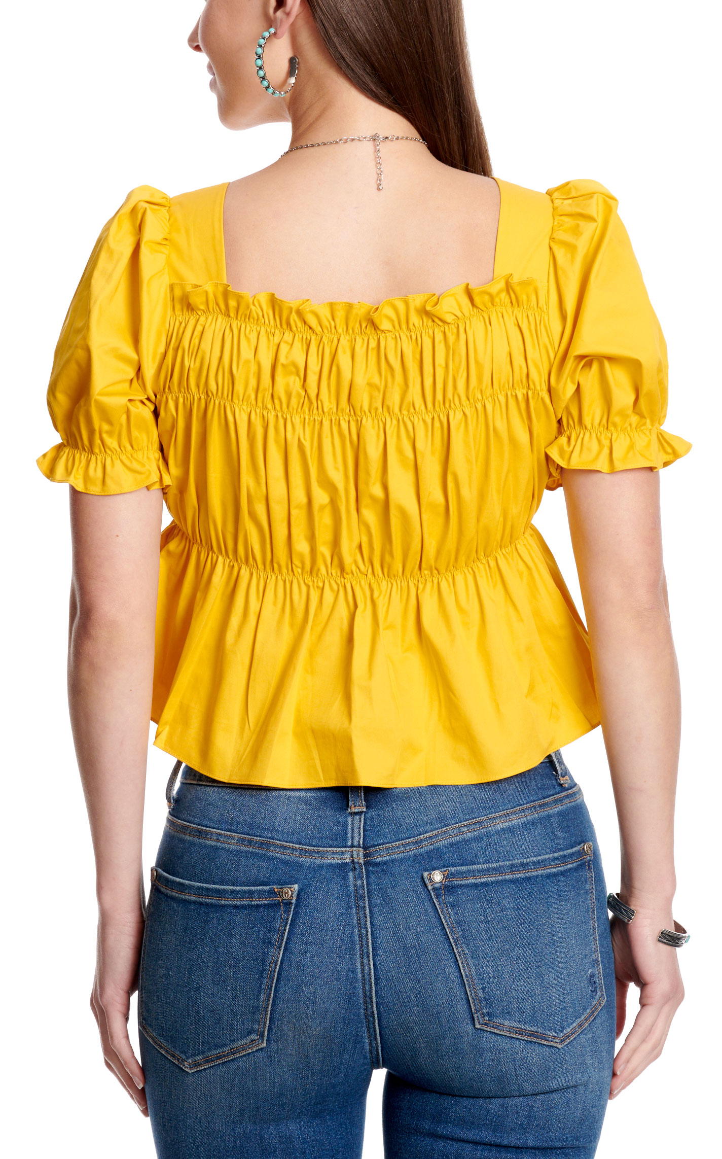 Newbury Kustom Women's Mustard Puffed & Ruffle Top - Image 1