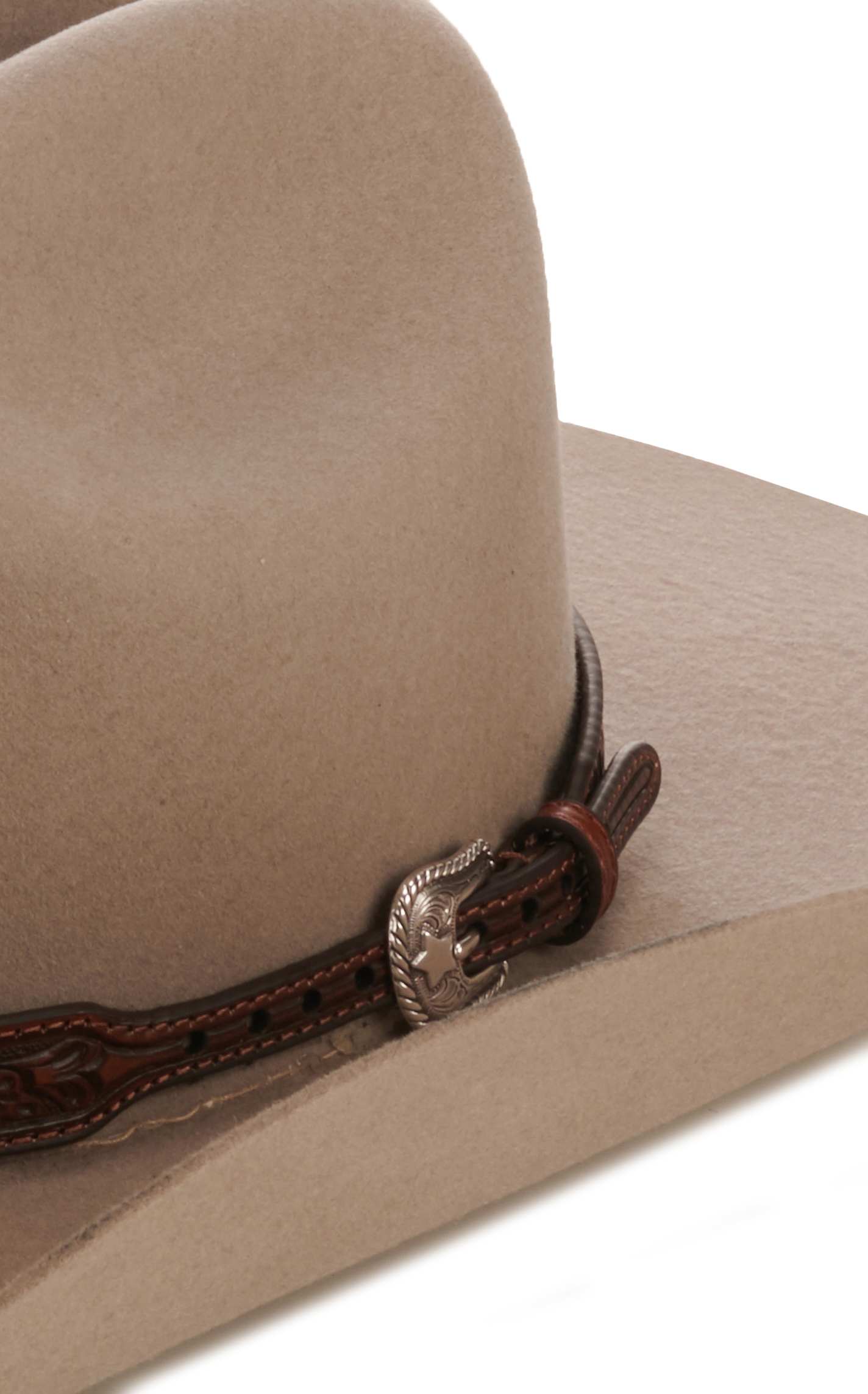 Twister Brown Floral Tooled Silver Buckle Leather Hatband - Image 1