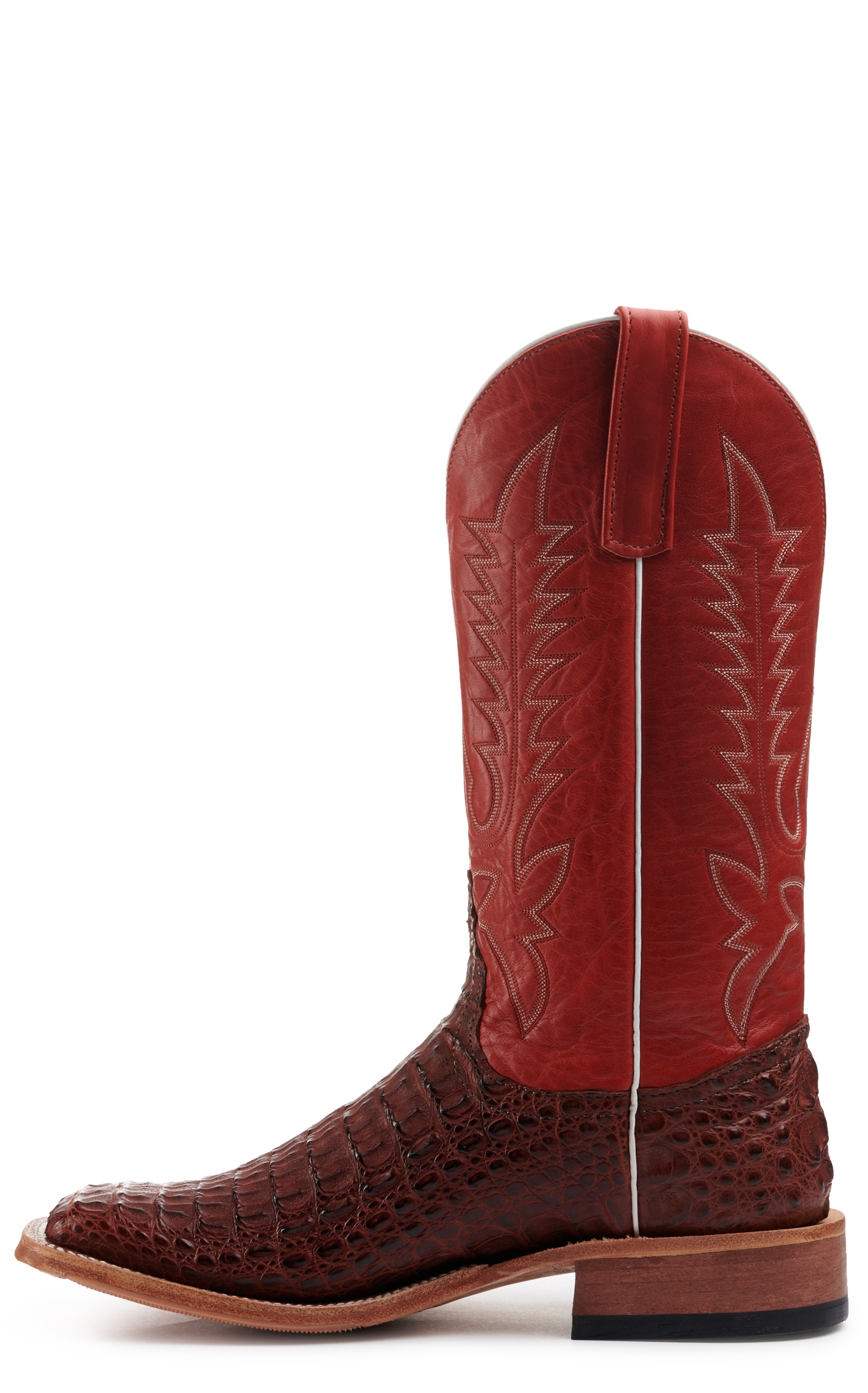 Anderson Bean Men's Rust Lux Hornback Caiman and Red Wide Square Toe Exotic Cowboy Boots - Image 1