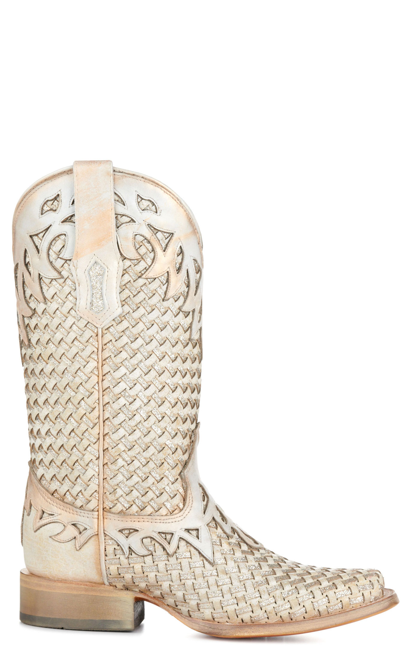 Corral Women's Natural White and Glitter Woven Wide Square Toe Cowboy Boots - Image 1